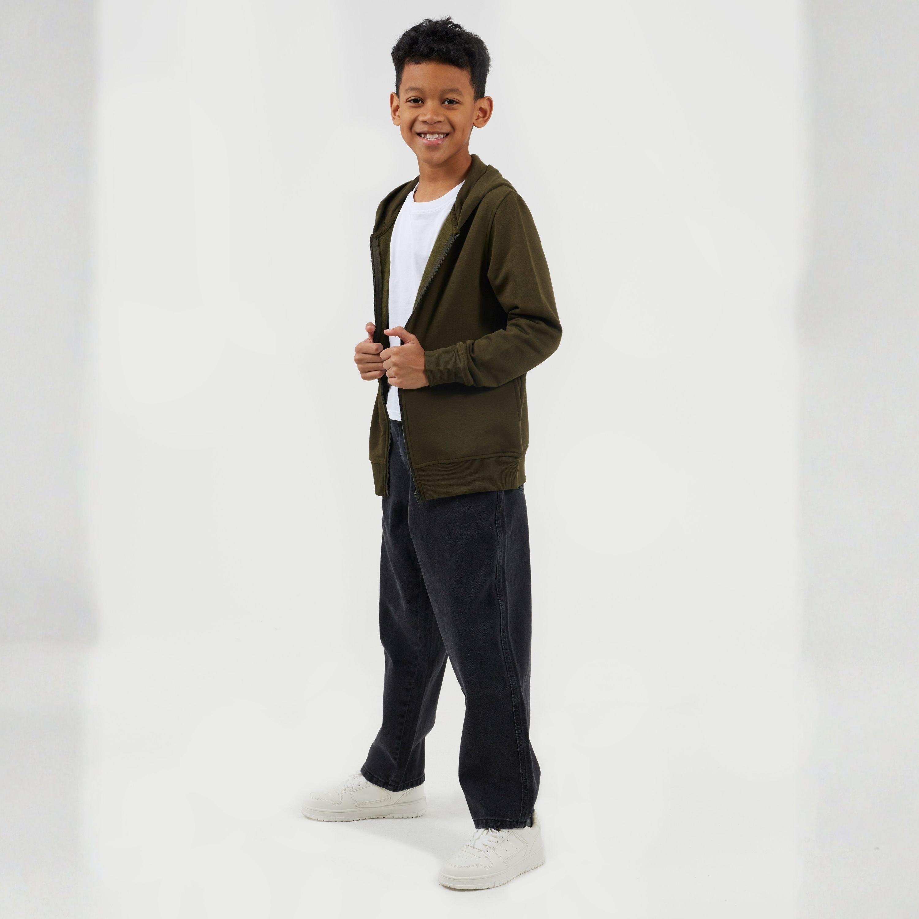 Mid Khaki - Brave Soul - Boys Full Zip Hoodie with Pockets - 4