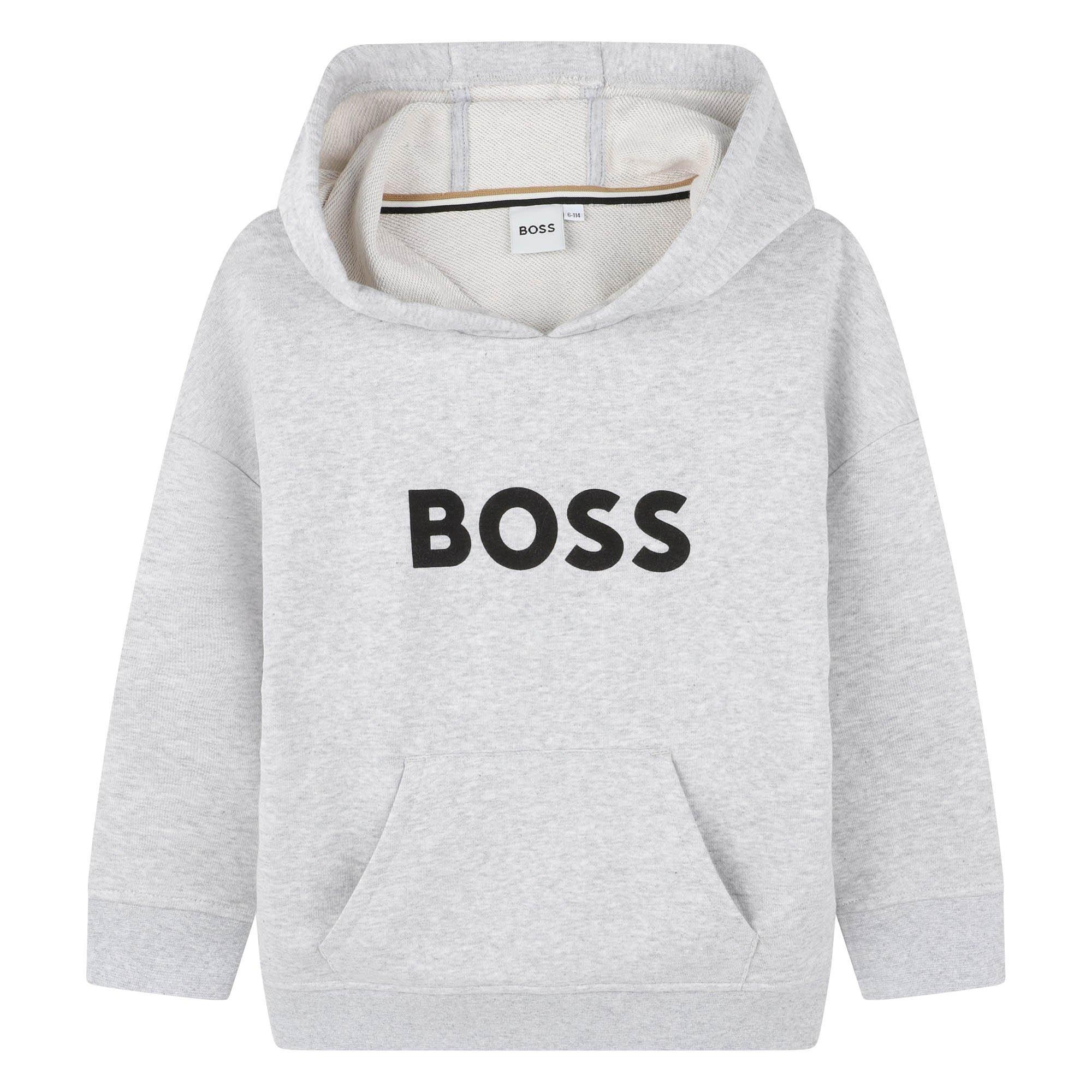 Boss Kids' Logo Pull Over Hoodie - Chine Grey - Size 6Y