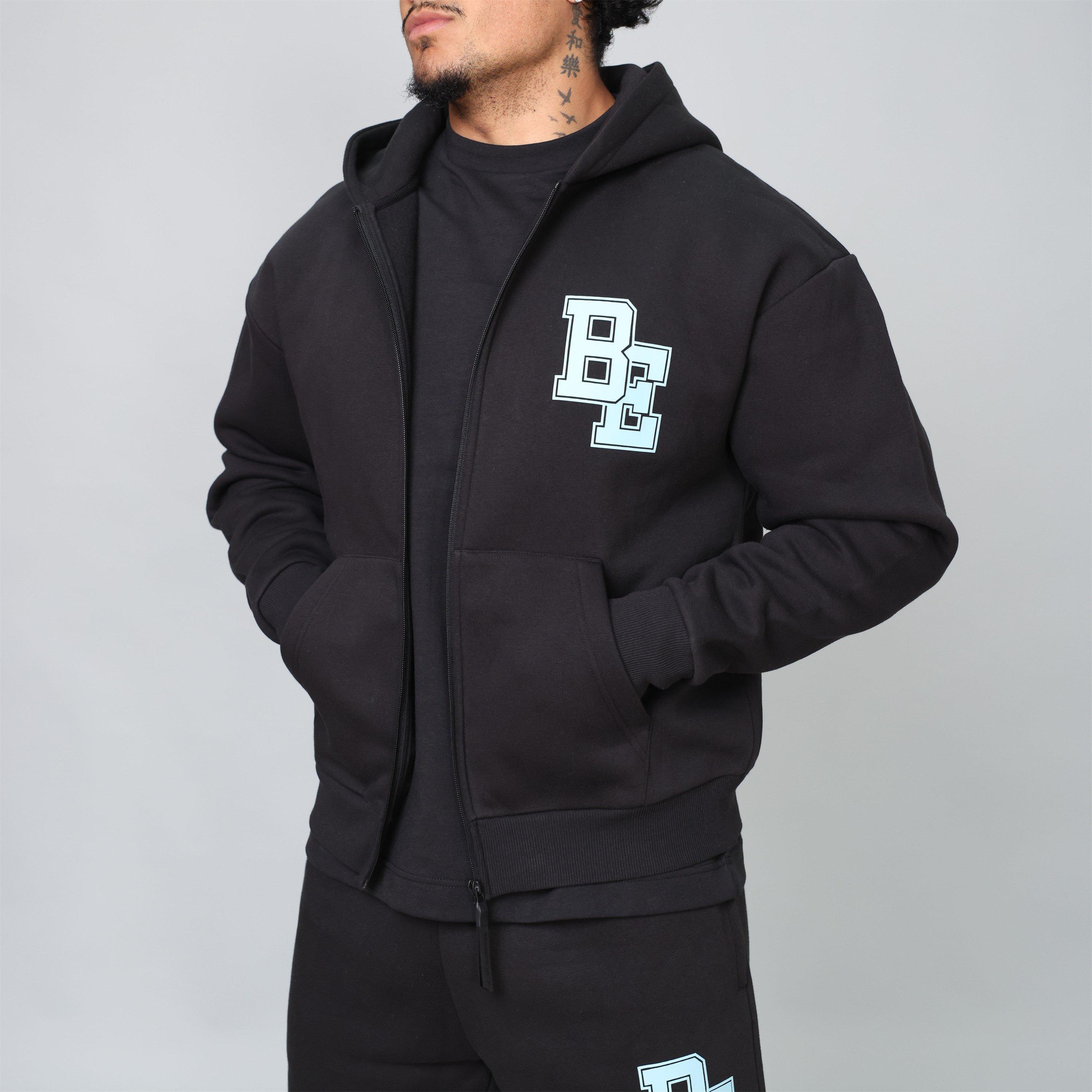 Zwart - Blank Essentials - Men's Collegiate Zip Through Hoodie - 3