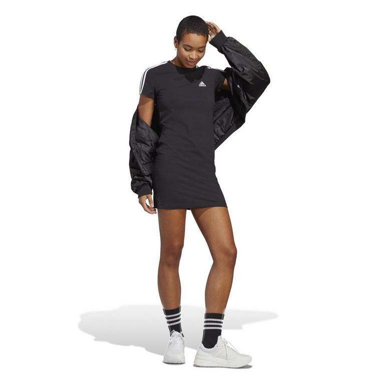 Noir - adidas - Essentials 3-Stripes Fitted Tee Dress Womens - 4
