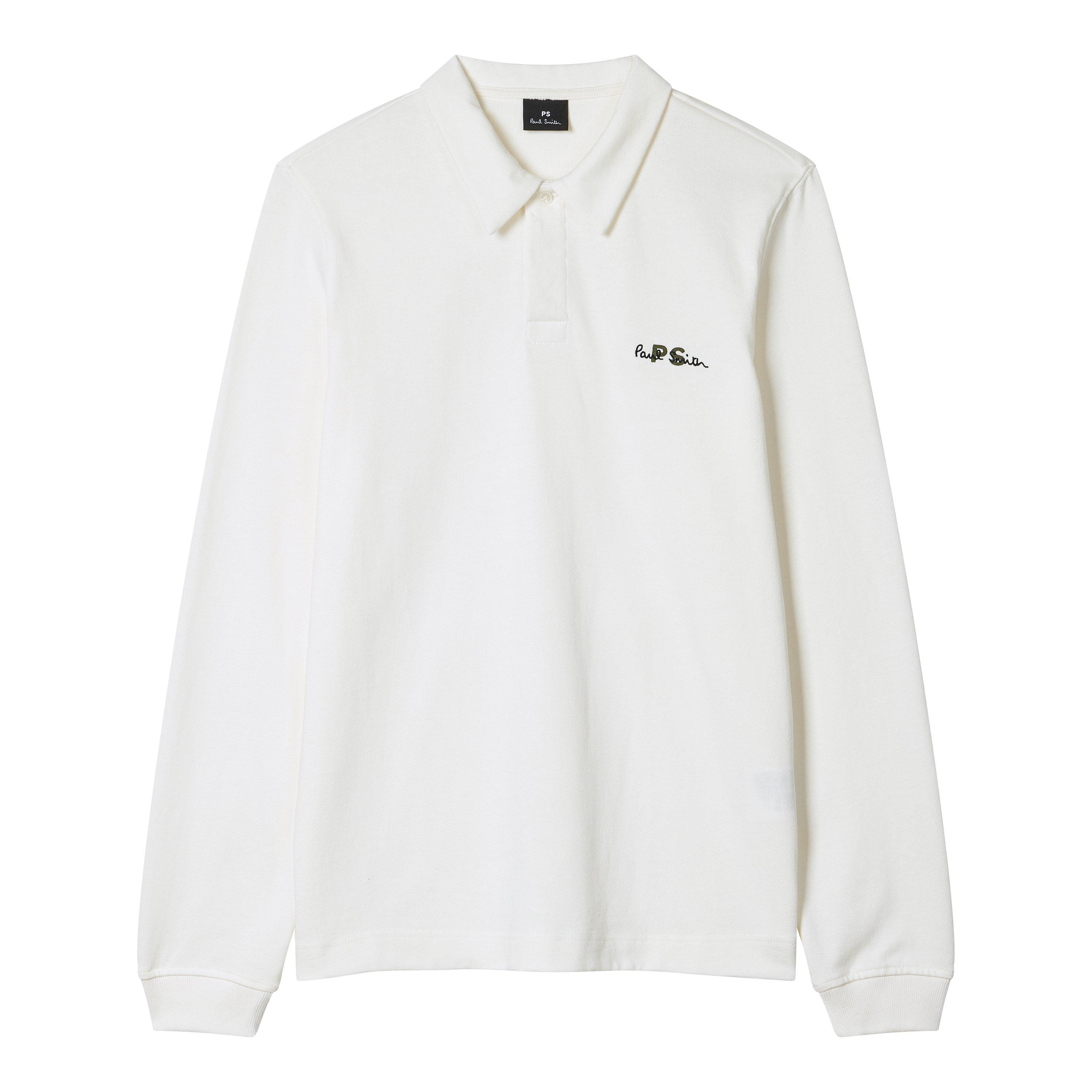 White 02 - PS Paul Smith - Men's Embroidered Long-Sleeve Rugby Polo Shirt - 1
