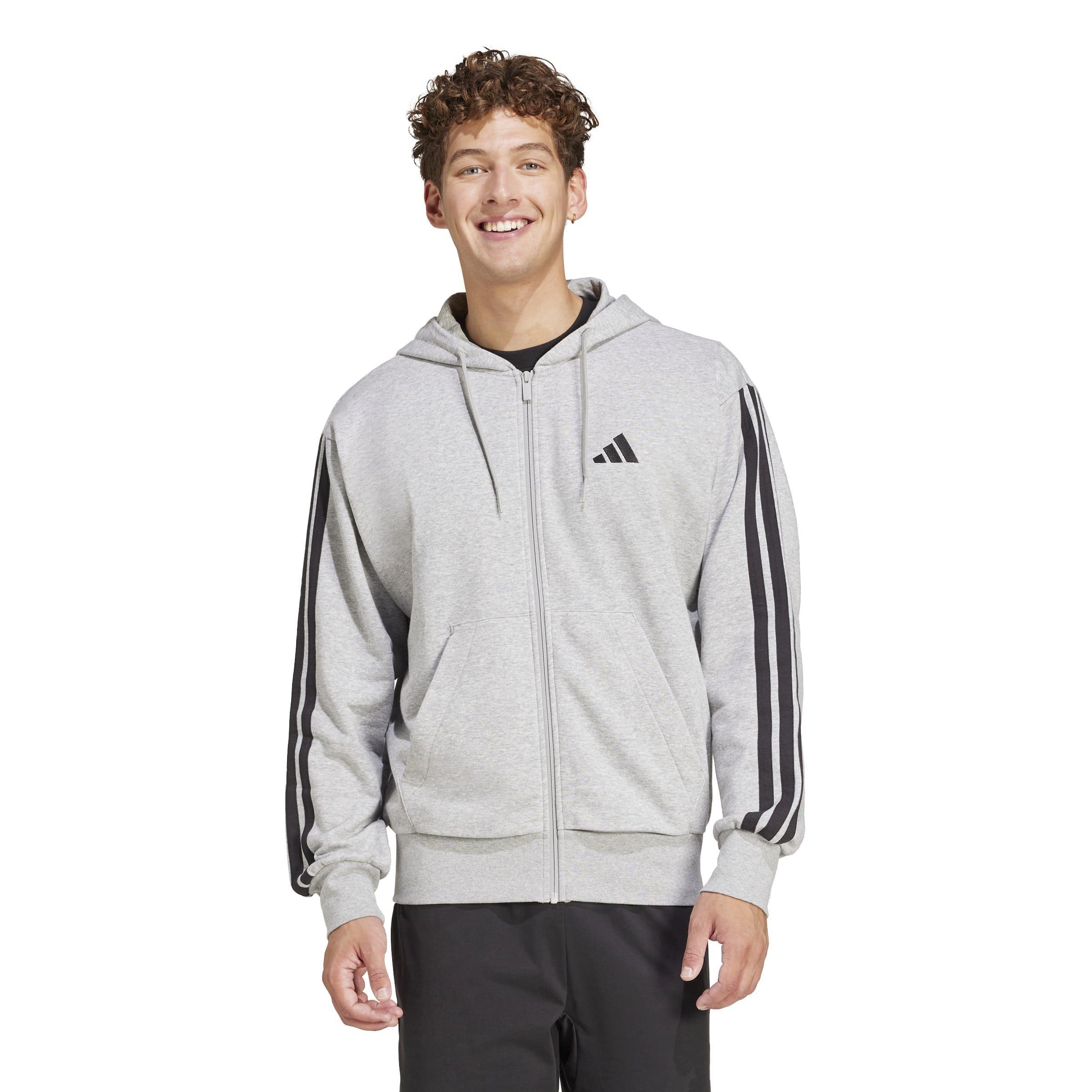 Med Grey/Black - adidas - Men's Stripe Full-Zip Hoodie - 2