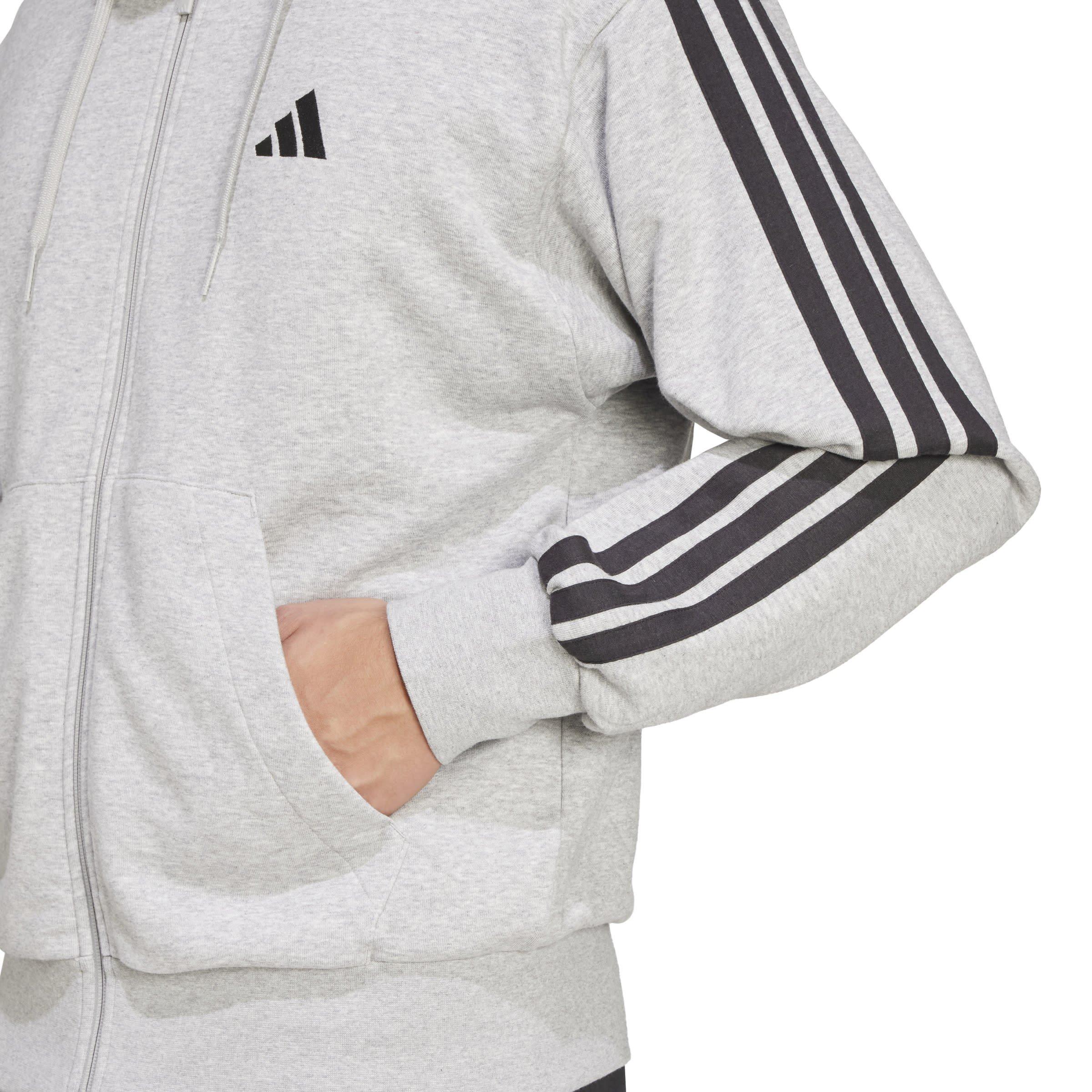 Med Grey/Black - adidas - Men's Stripe Full-Zip Hoodie - 6