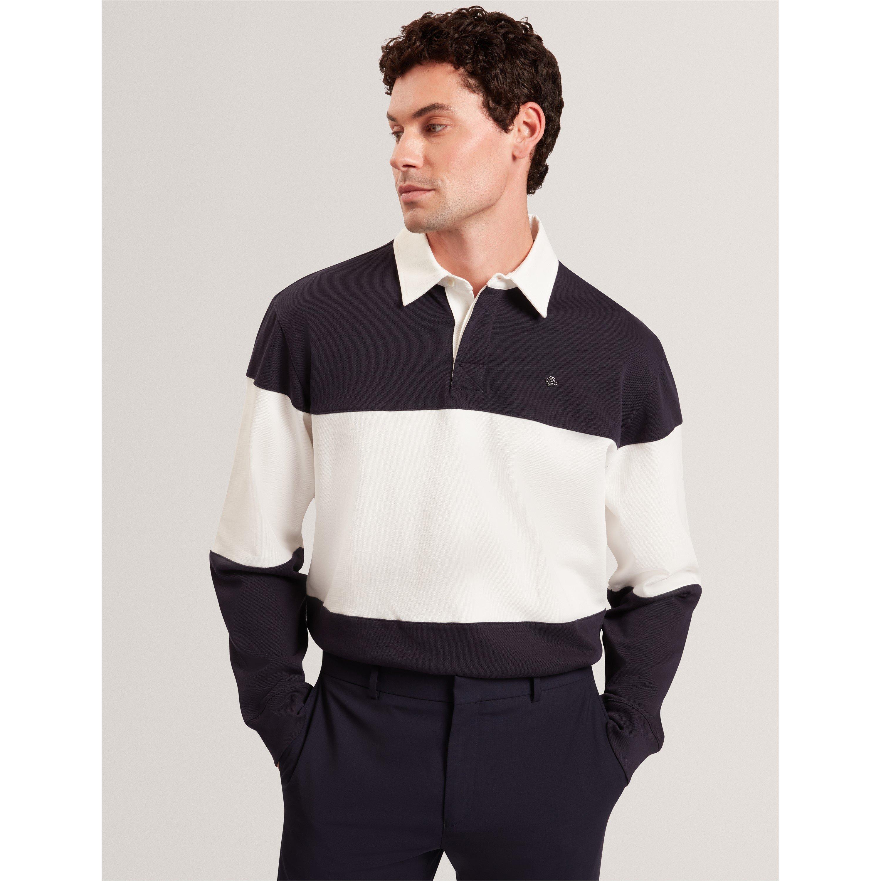 Navy - Ted Baker - Men's Long Sleeve Rugby Polo Shirt - 2