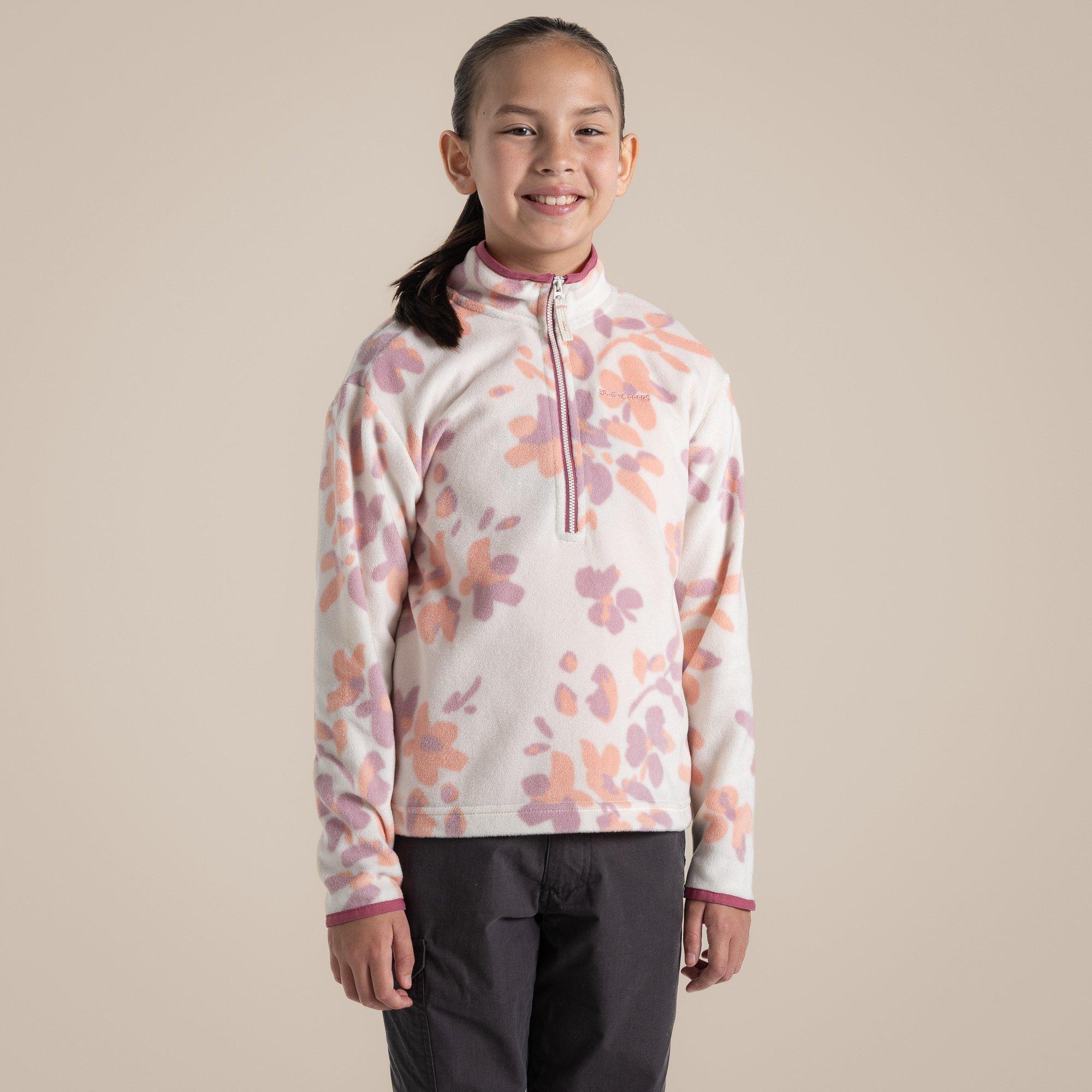 Craghoppers  Kids ' Bachas Quarter Zip Fleece - Sea Salt Prt - 13yrs