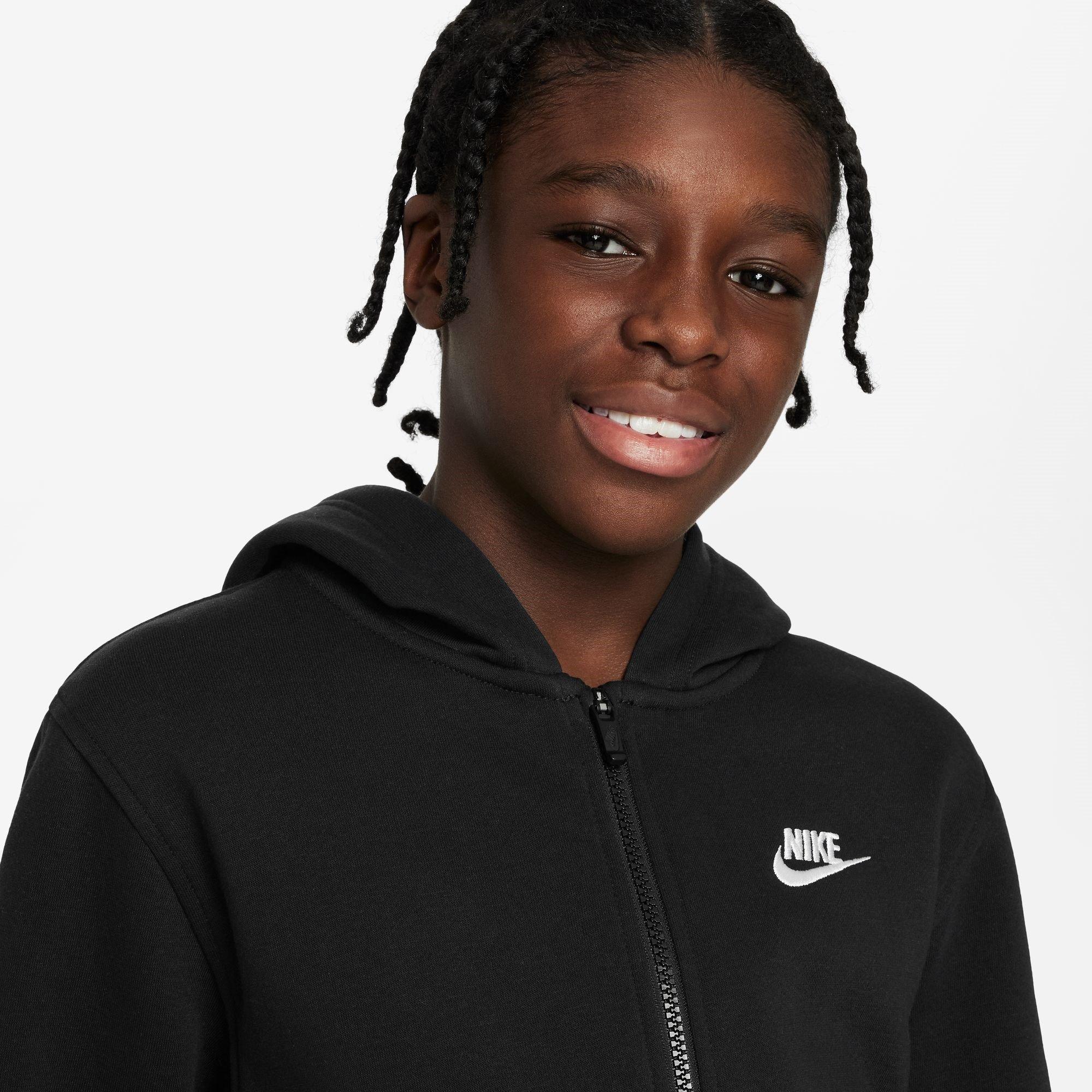 Black/White - Nike - Sportswear Club Fleece Juniors Full Zip Hoodie - 6