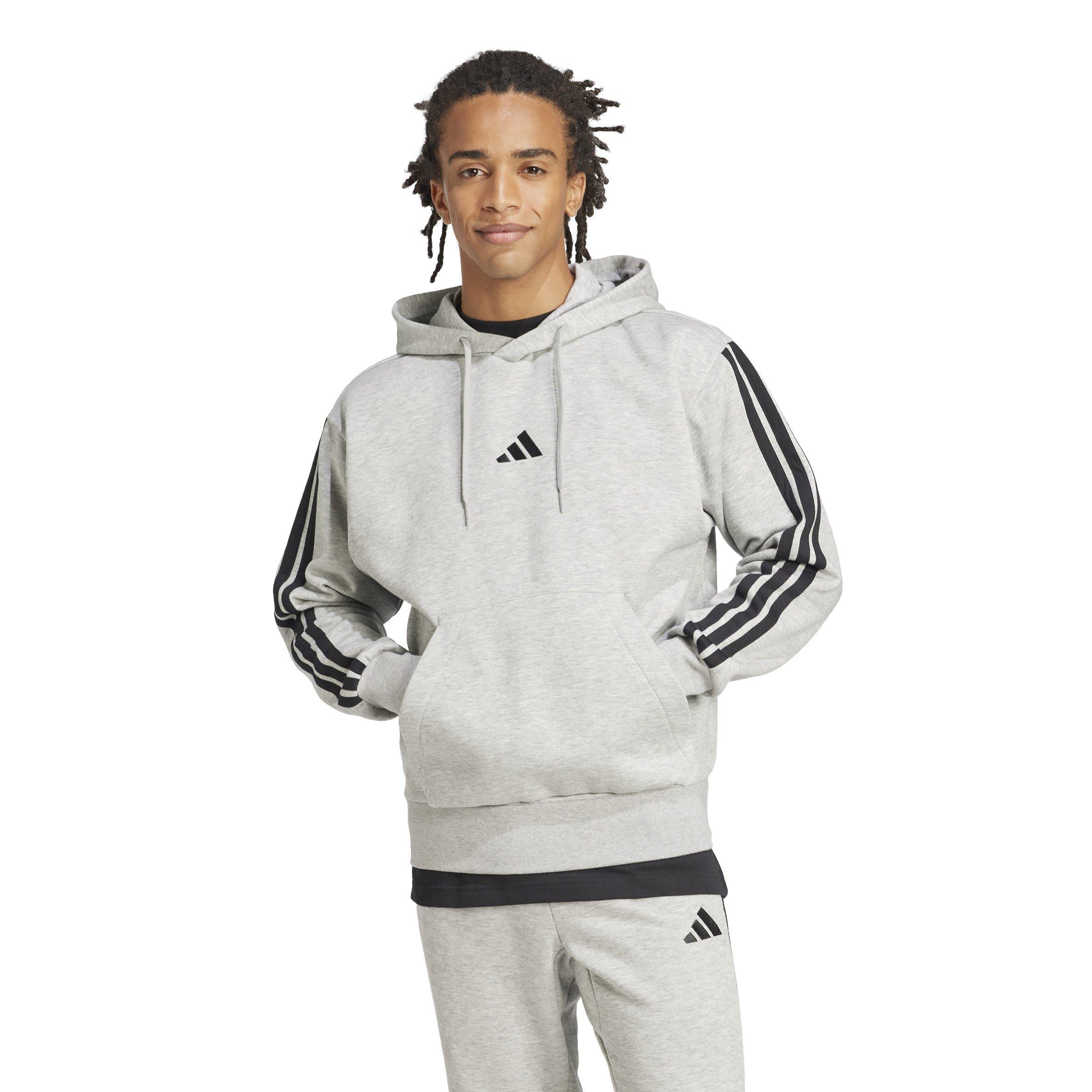 Cinzento Médio/Branco - adidas - Essentials Fleece 3-Stripes Hoodie Mens - 2
