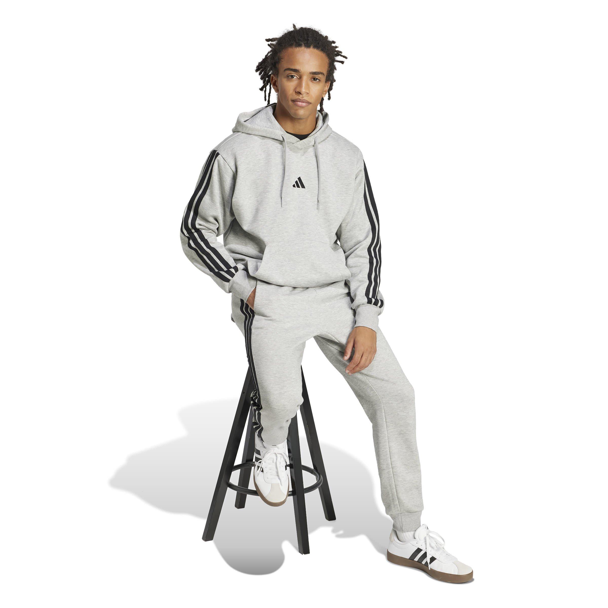 Cinzento Médio/Branco - adidas - Essentials Fleece 3-Stripes Hoodie Mens - 4