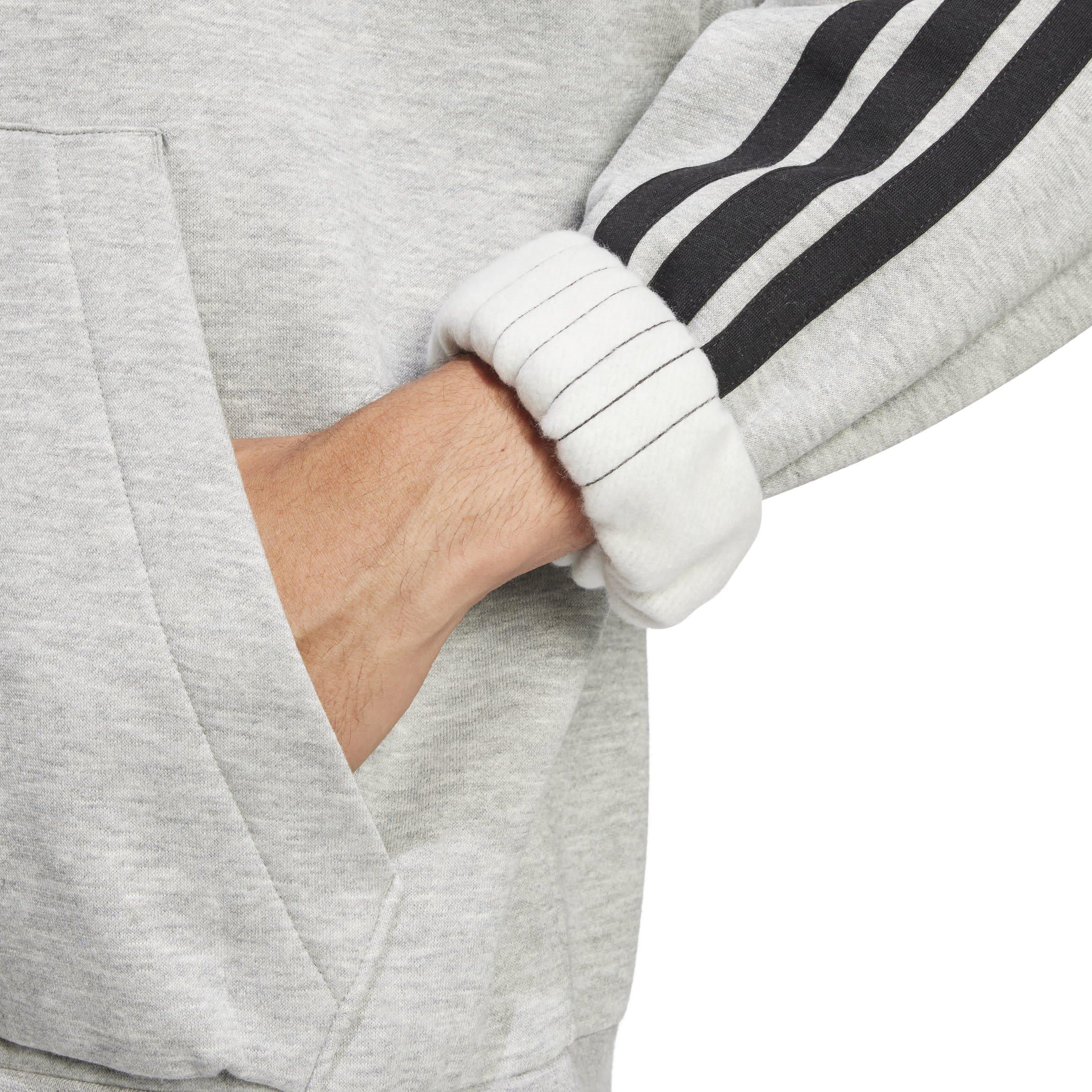 Cinzento Médio/Branco - adidas - Essentials Fleece 3-Stripes Hoodie Mens - 6