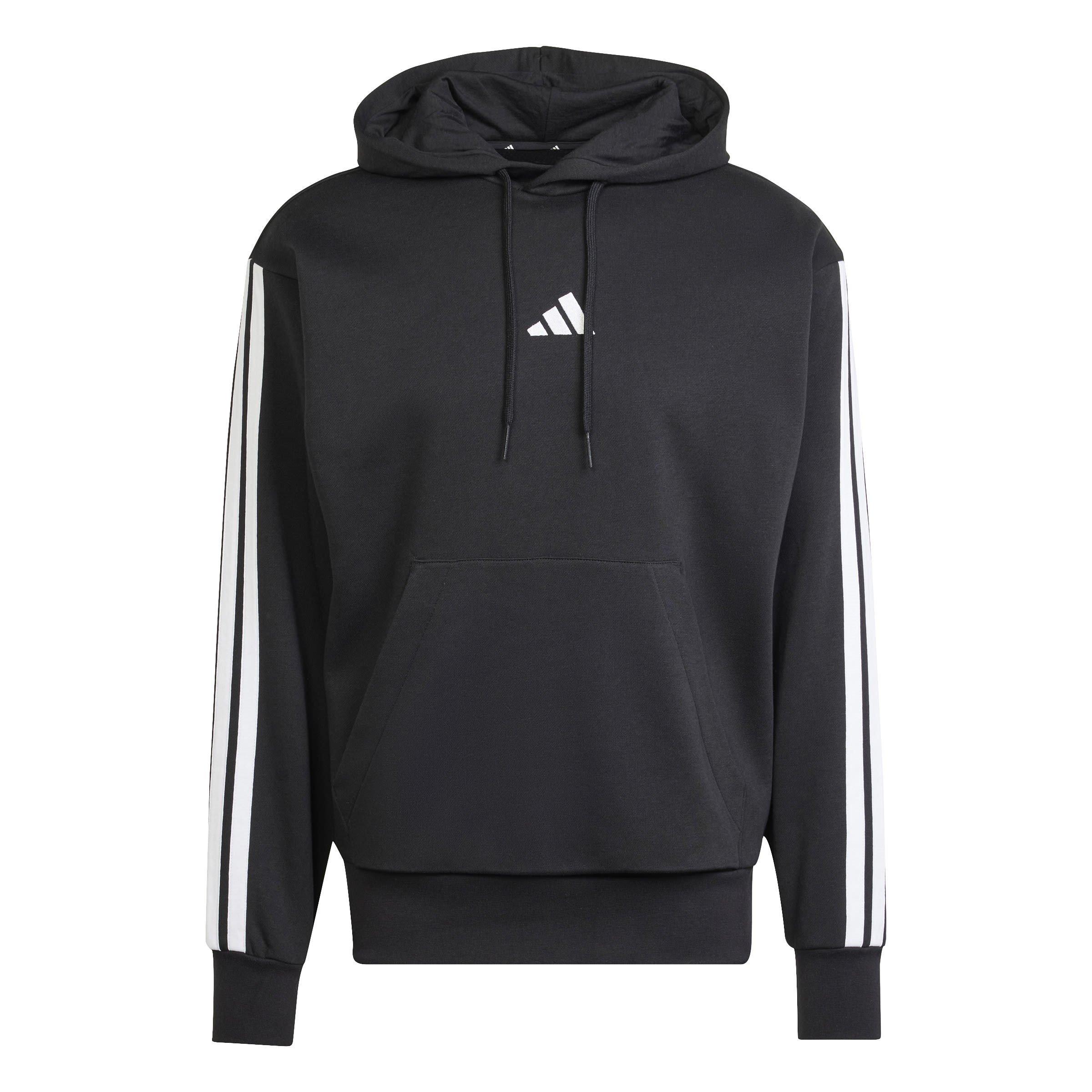 Black/White - adidas - Essentials Fleece 3-Stripes Hoodie Mens - 1