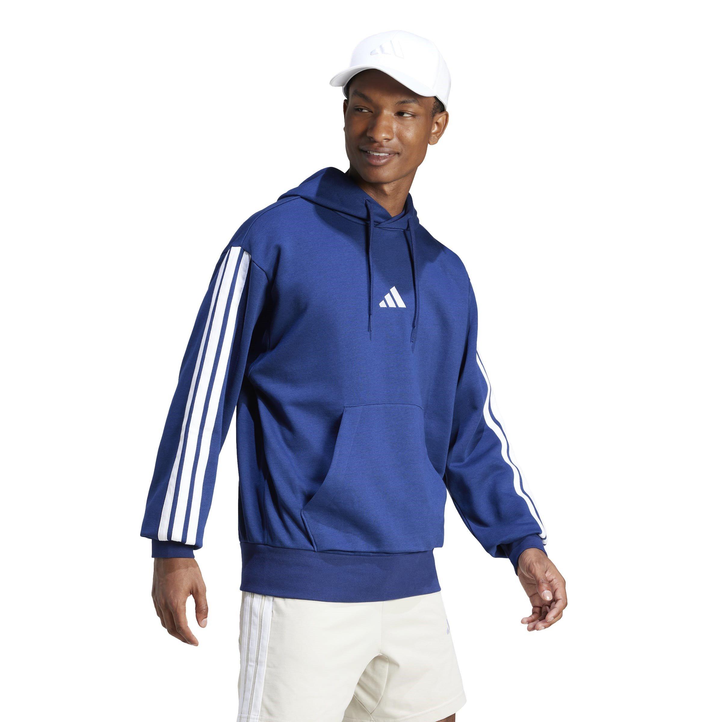 Navy/White - adidas - Essentials Fleece 3-Stripes Hoodie Mens - 4