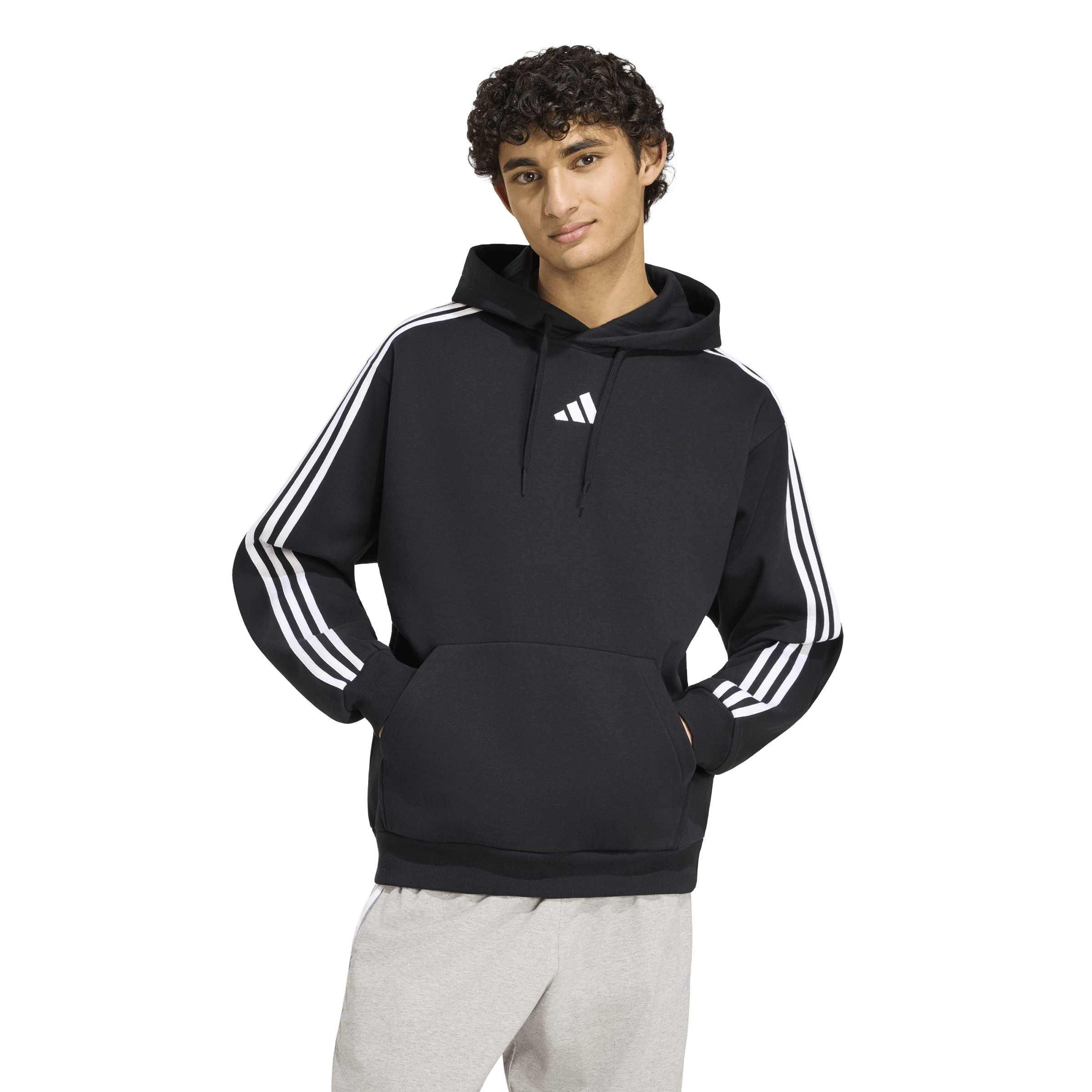 Black/White - adidas - Essentials Fleece 3-Stripes Hoodie Mens - 2