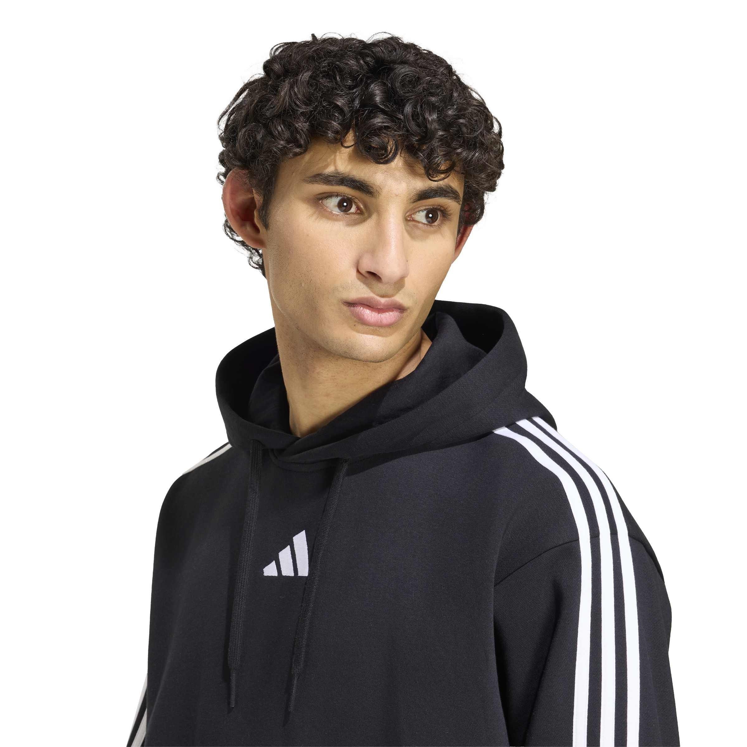 Black/White - adidas - Essentials Fleece 3-Stripes Hoodie Mens - 4
