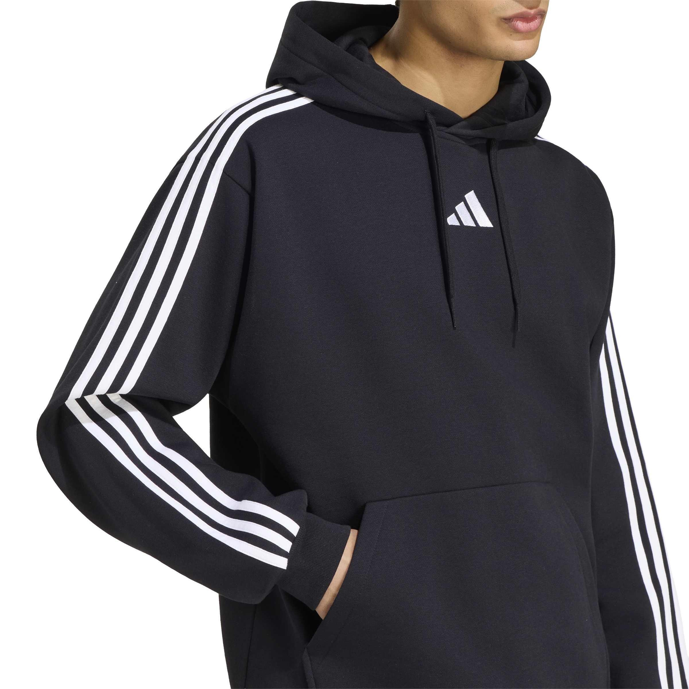 Black/White - adidas - Essentials Fleece 3-Stripes Hoodie Mens - 5