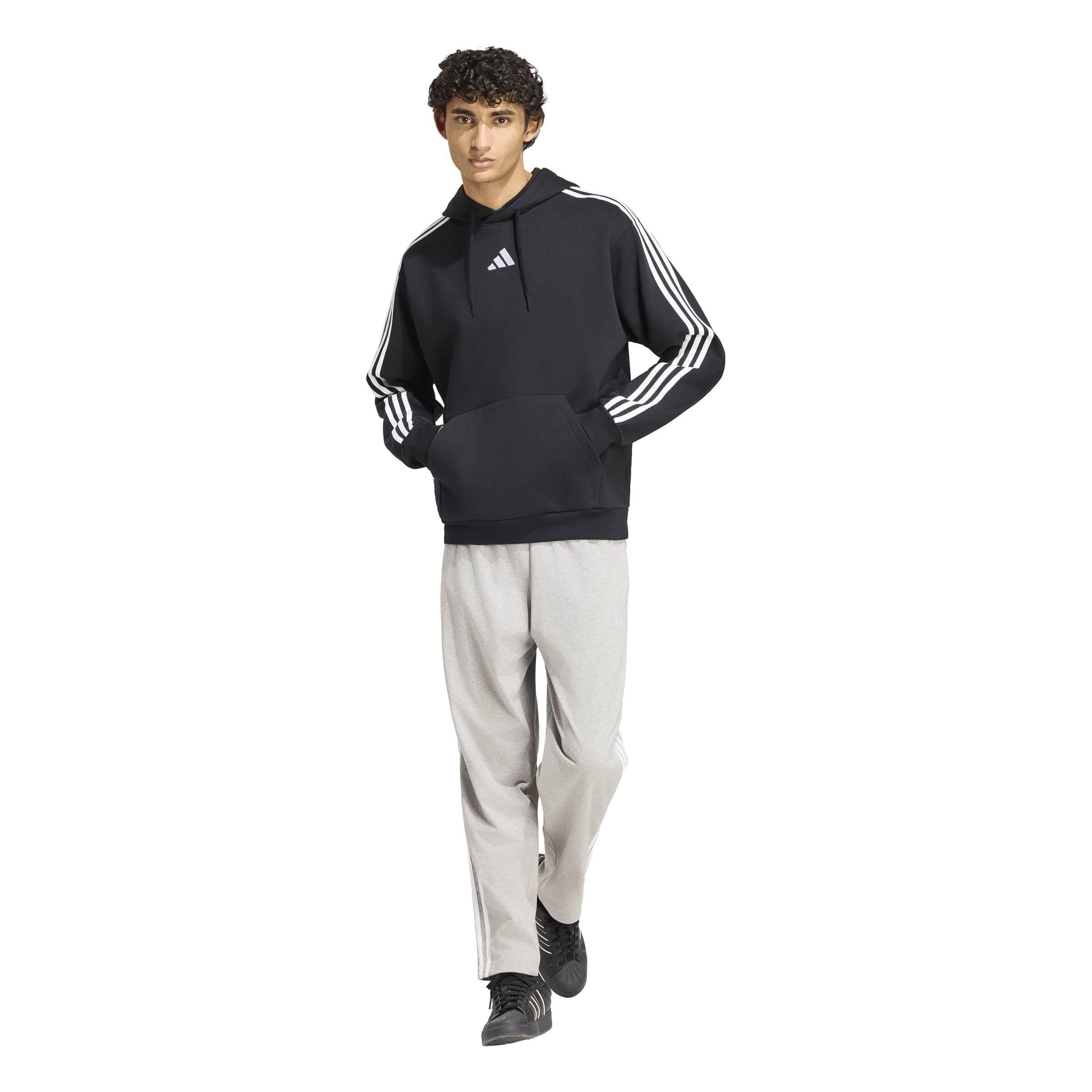 Black/White - adidas - Essentials Fleece 3-Stripes Hoodie Mens - 6