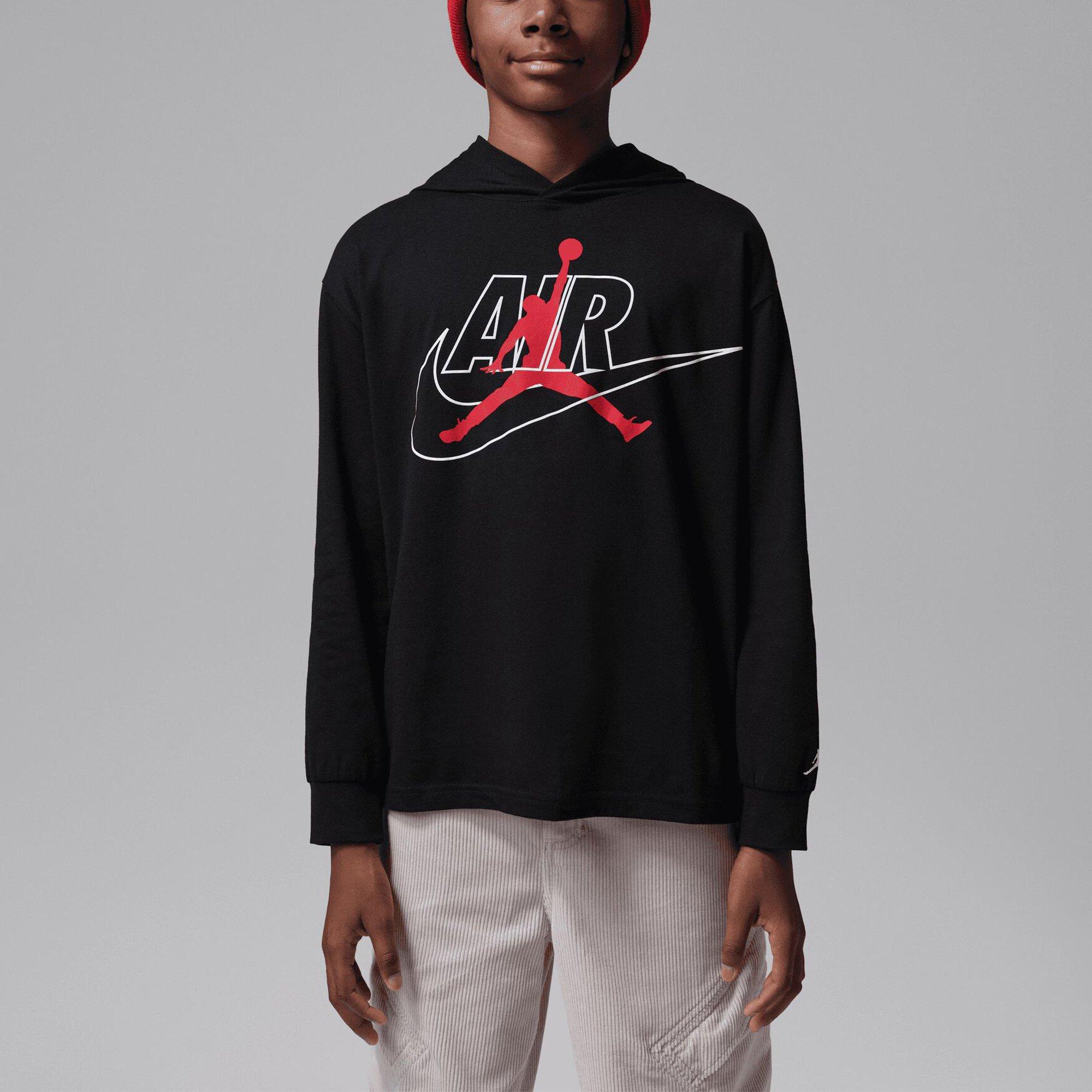 Black - Air Jordan - Kids' Jumpman Air Over the Head Cotton Long-Sleeve Hoodie - 1