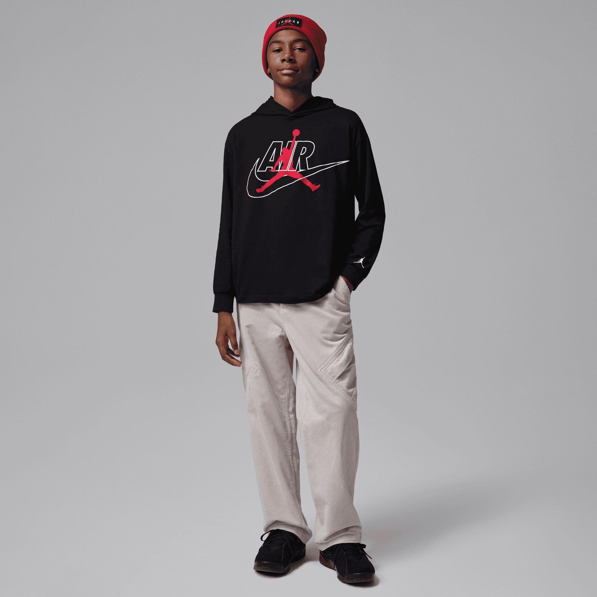 Black - Air Jordan - Kids' Jumpman Air Over the Head Cotton Long-Sleeve Hoodie - 6
