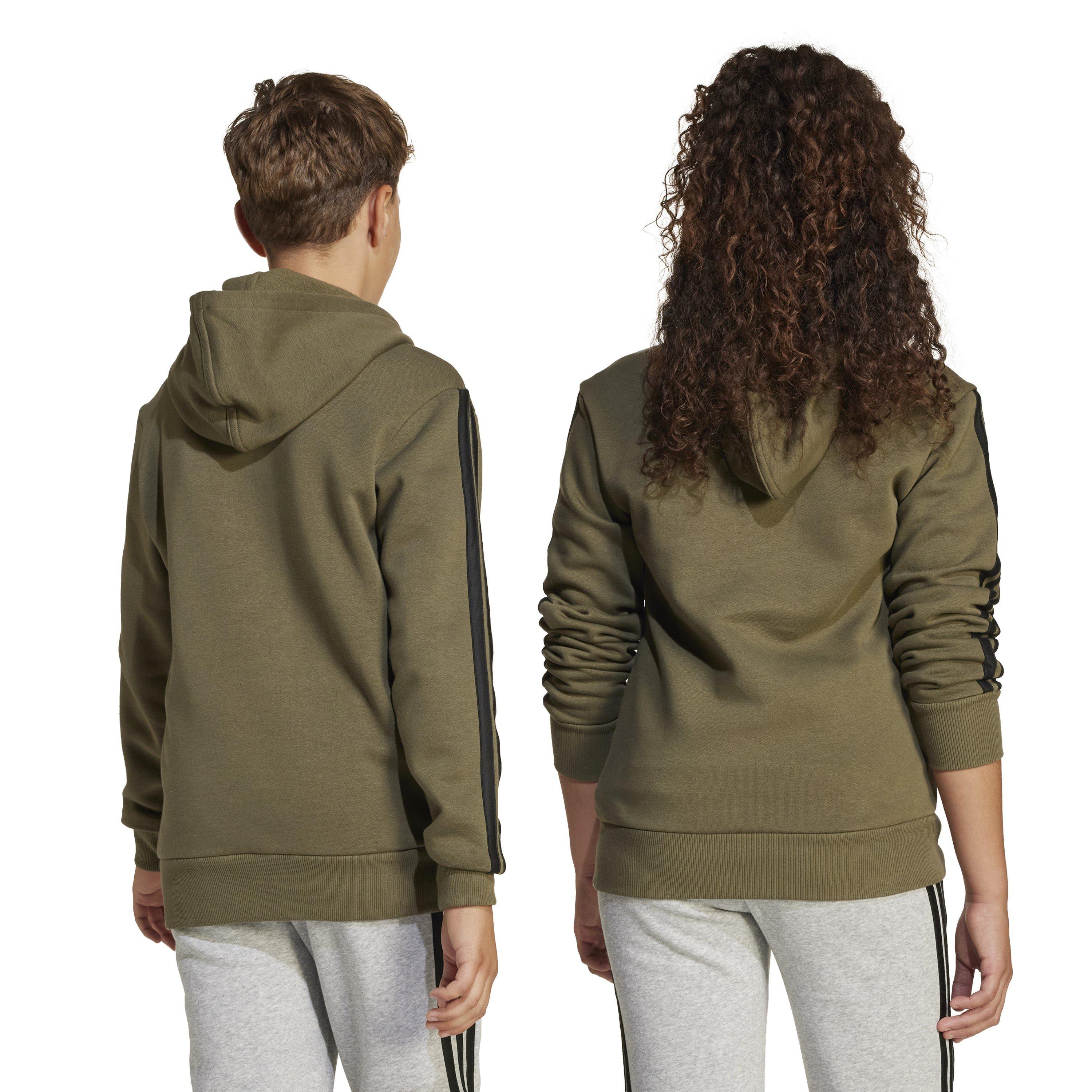 Khaki/Black - adidas - 3-Stripe Essentials Full-Zip Hoodie Juniors - 4