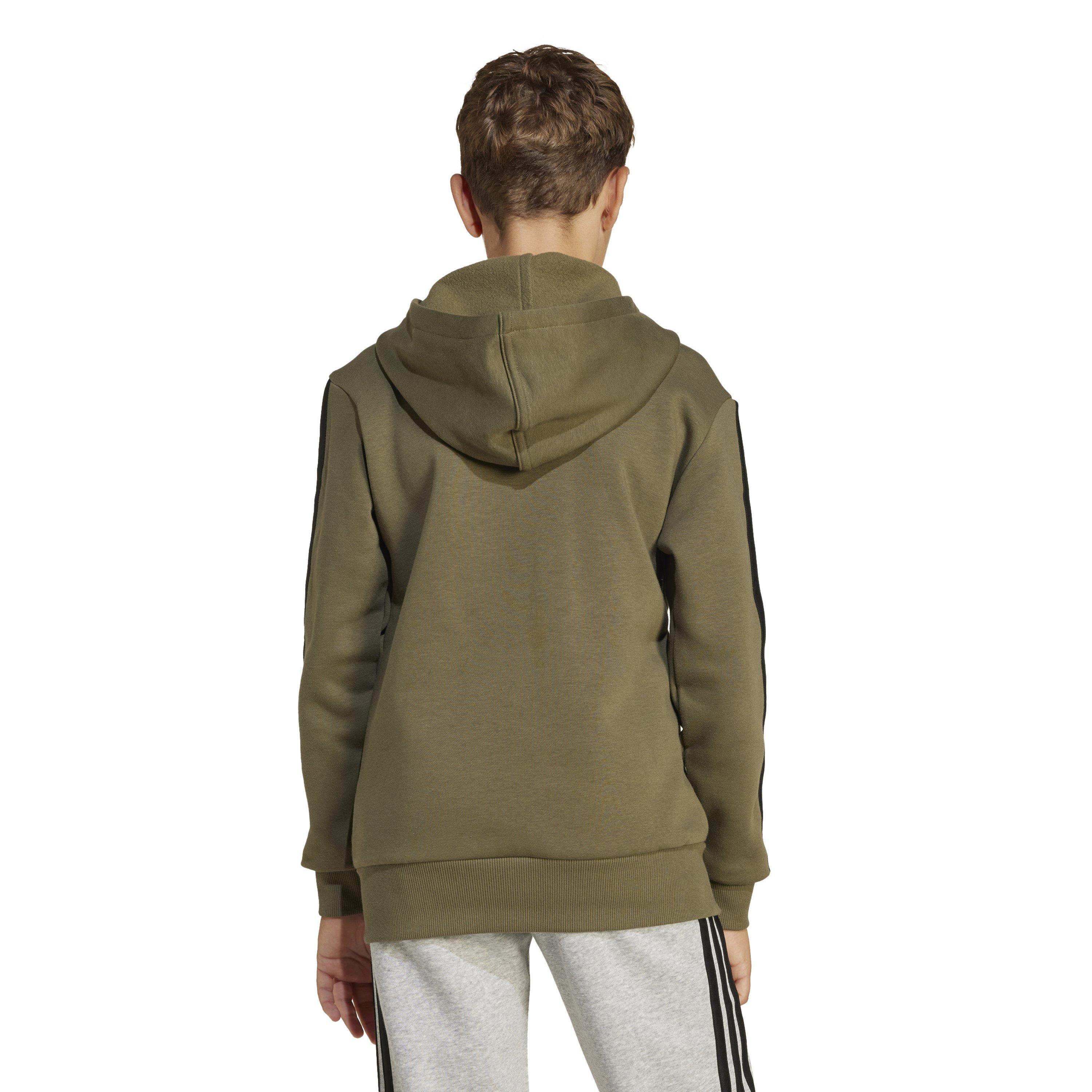 Khaki/Black - adidas - 3-Stripe Essentials Full-Zip Hoodie Juniors - 6