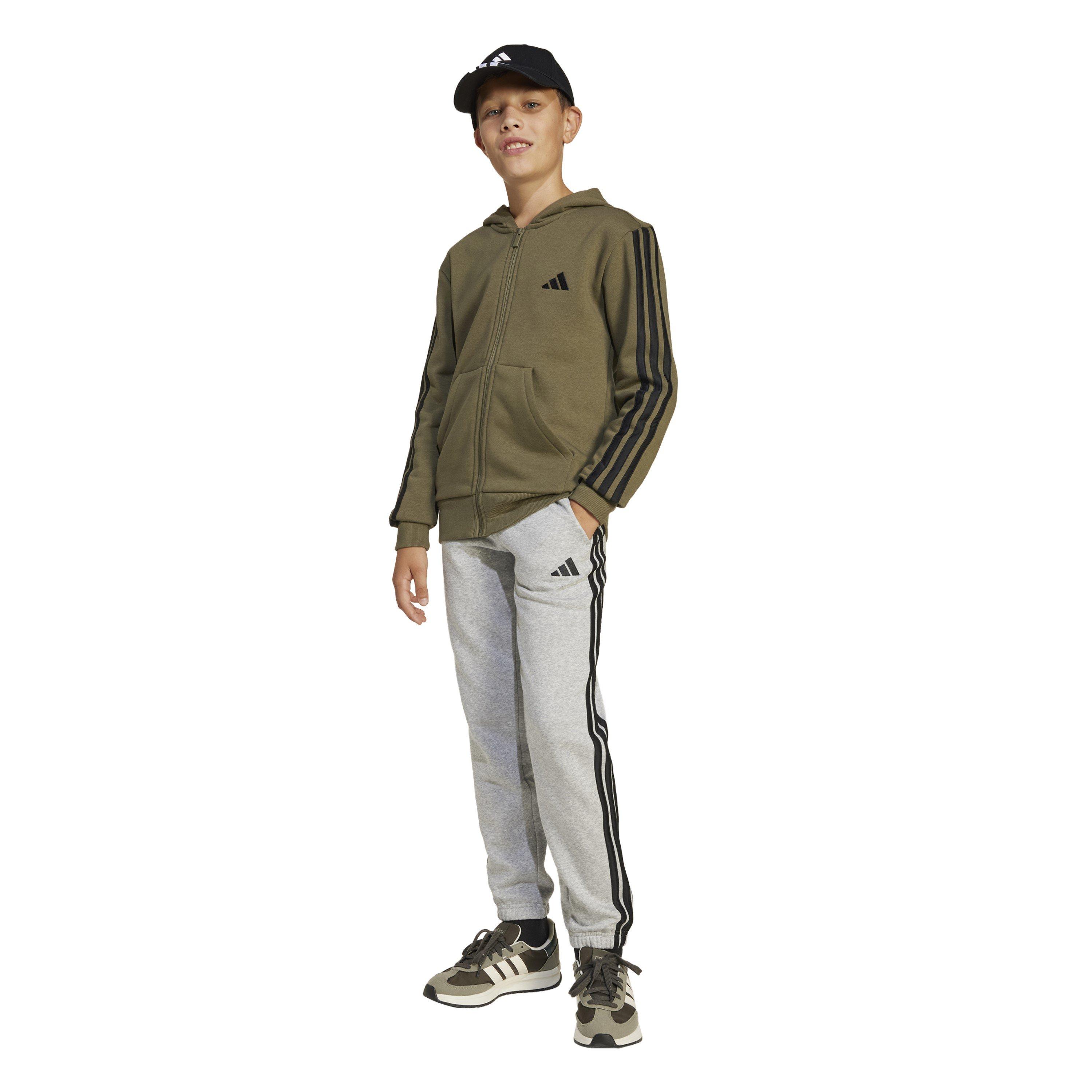 Khaki/Black - adidas - 3-Stripe Essentials Full-Zip Hoodie Juniors - 7