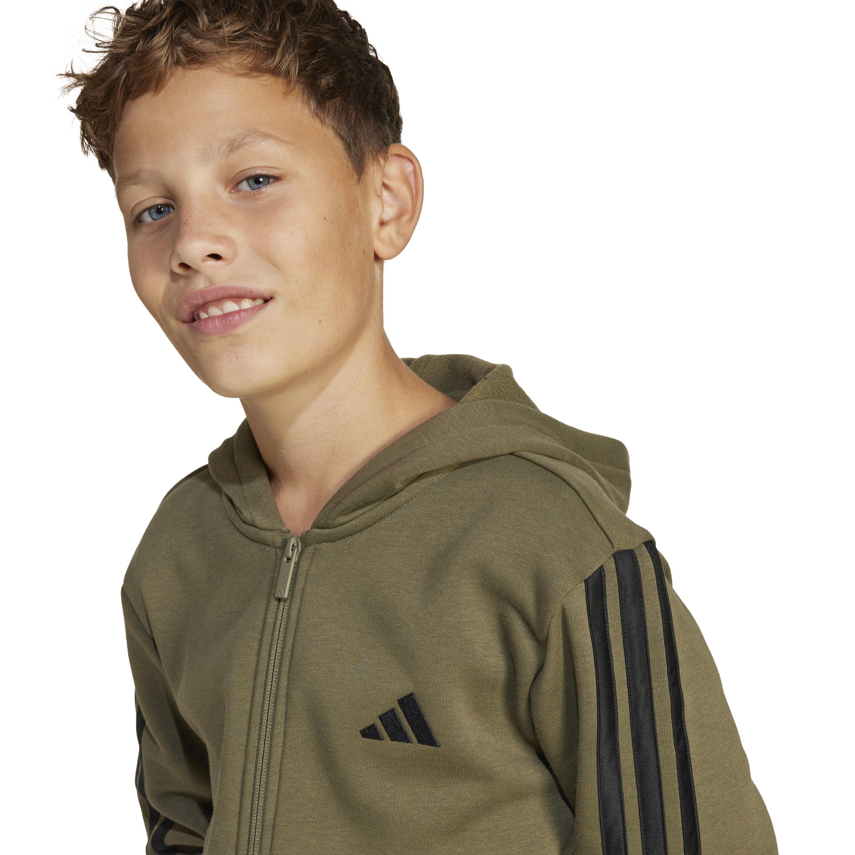 Khaki/Black - adidas - 3-Stripe Essentials Full-Zip Hoodie Juniors - 8