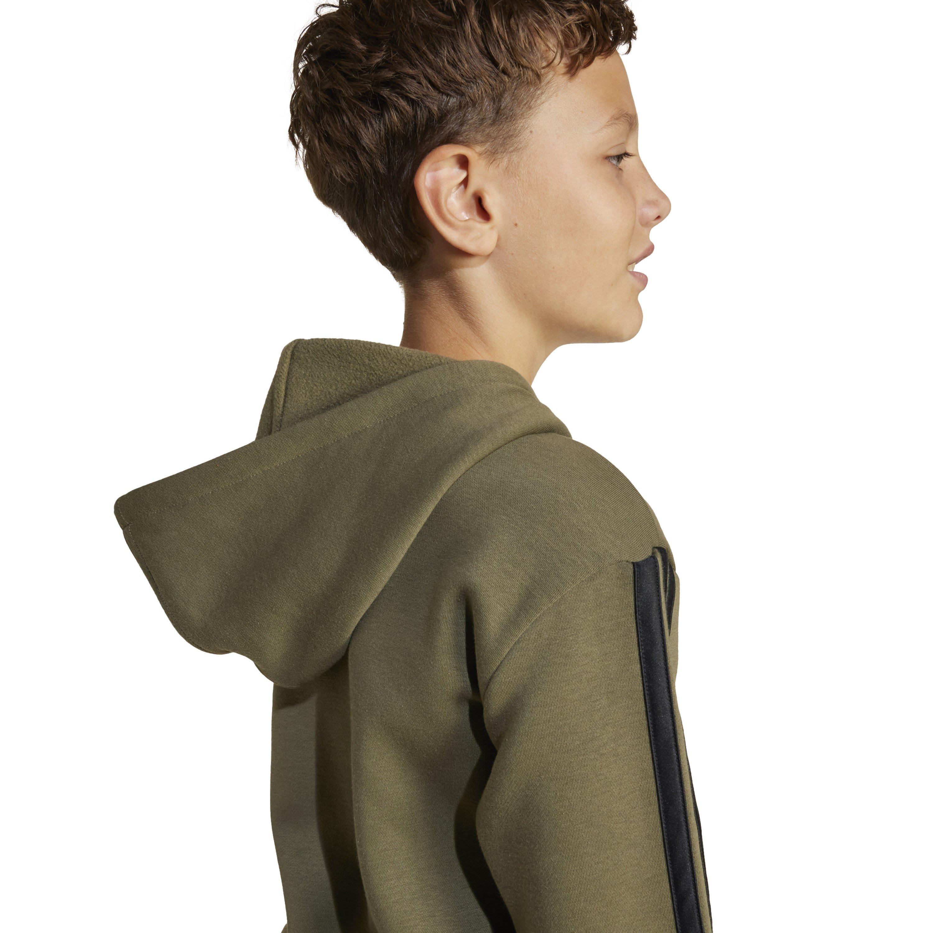 Khaki/Black - adidas - 3-Stripe Essentials Full-Zip Hoodie Juniors - 9