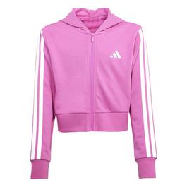 adidas 3 Stripe Essentials Full Zip Hoodie Juniors