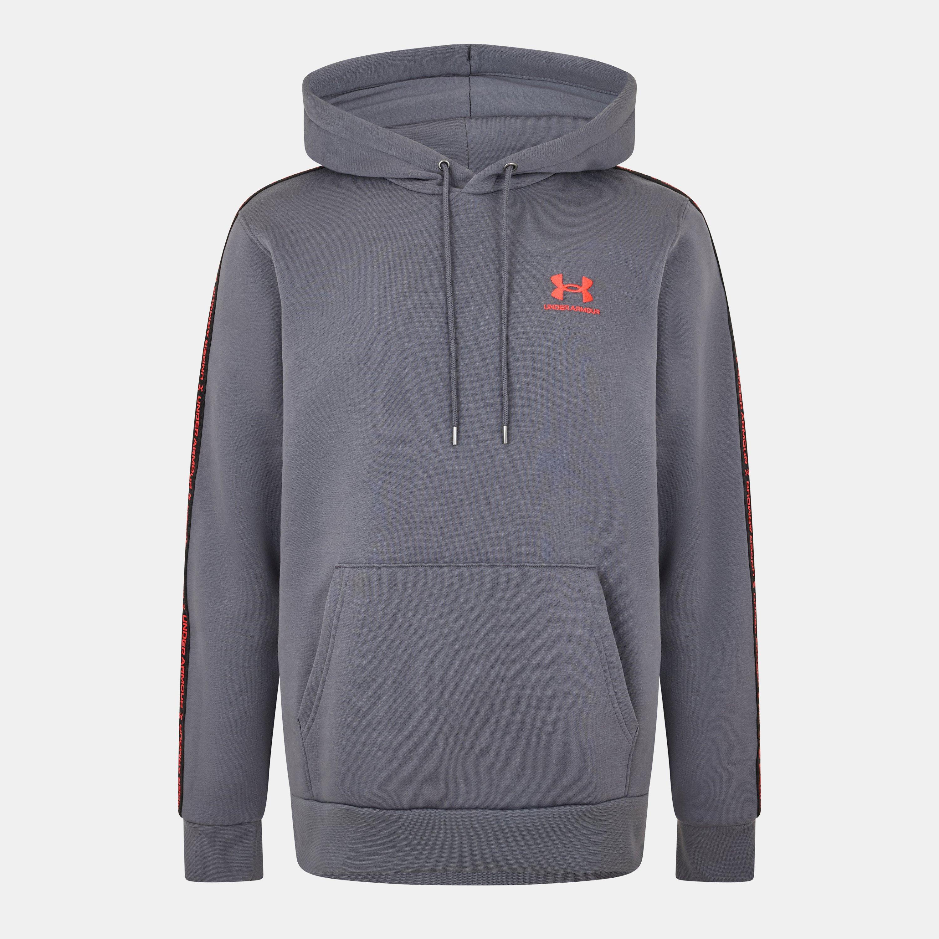 Under Armour Men's Icon Fleece Taping Hoodie - Castlerock/Red - S