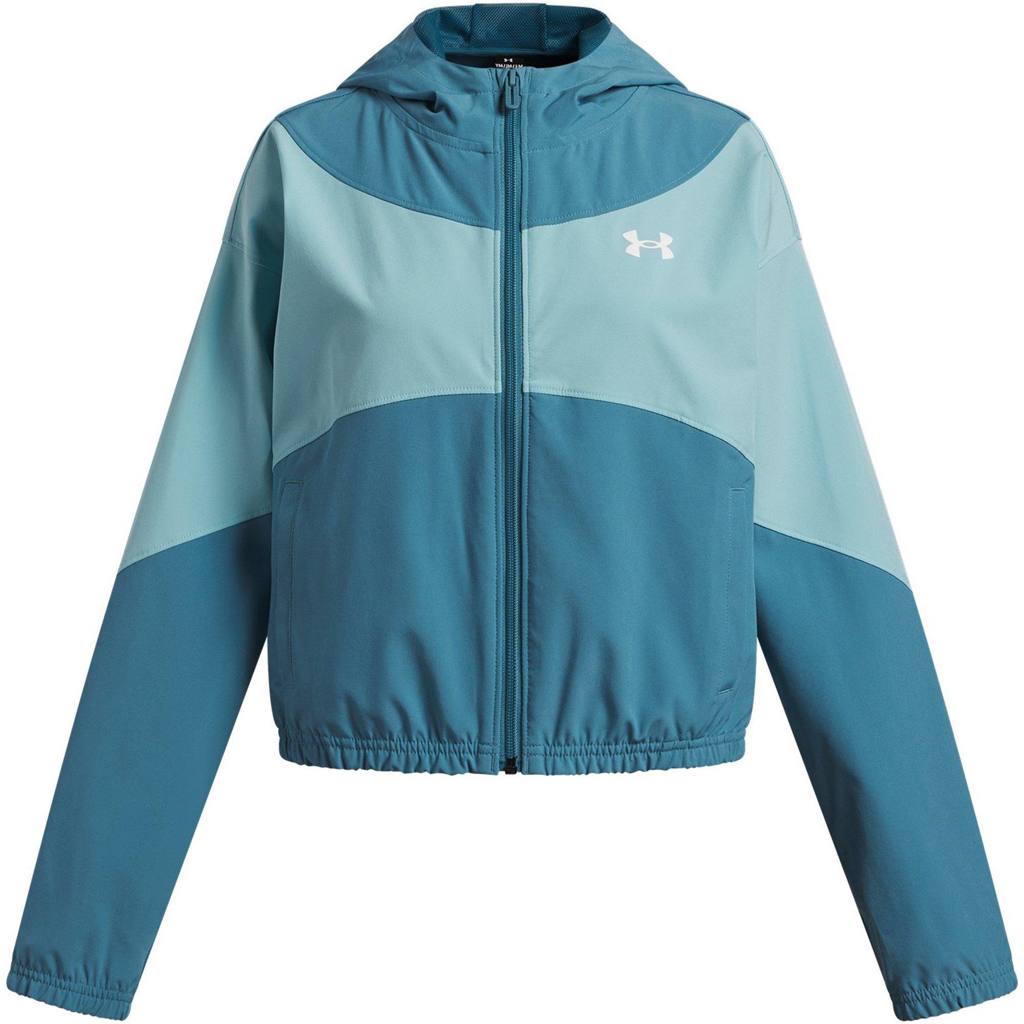 Under Armour Girls Kids' Woven Pull Over Hoodie - Blue/White - 13 (XL)