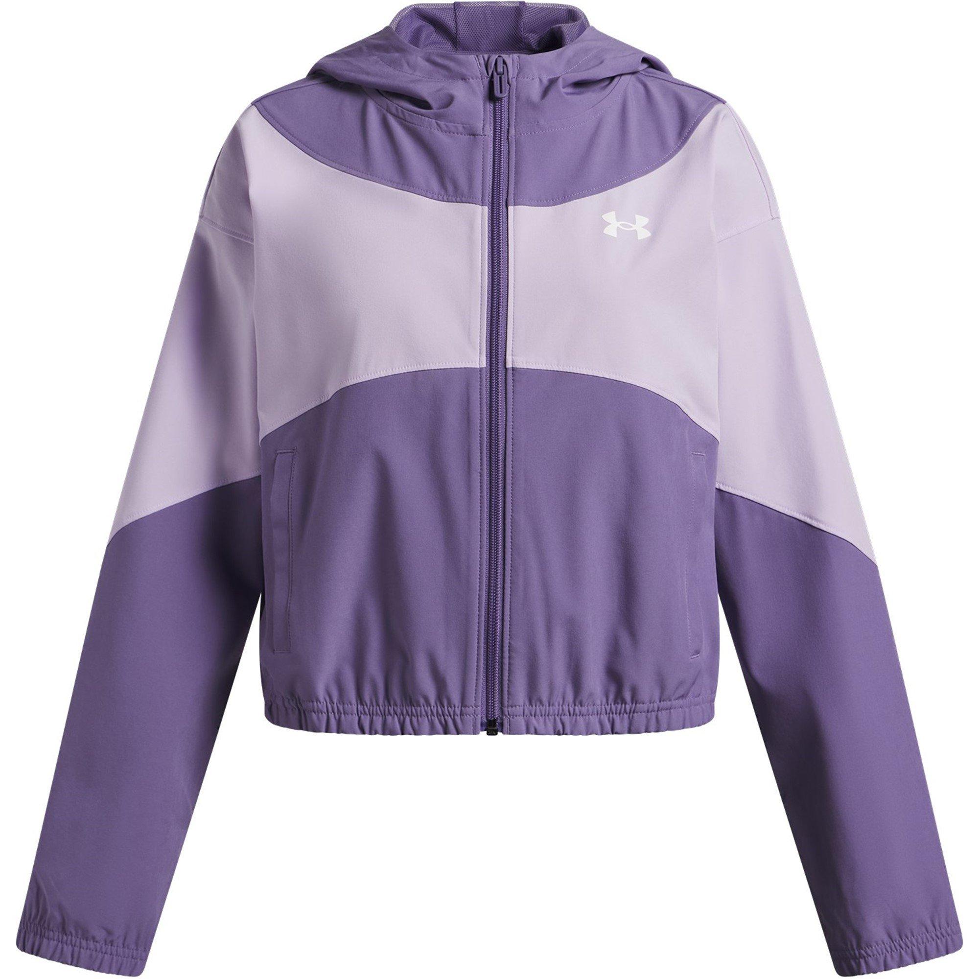 Under Armour Girls Kids' Woven Pull Over Hoodie - Purple/White - 13 (XL)