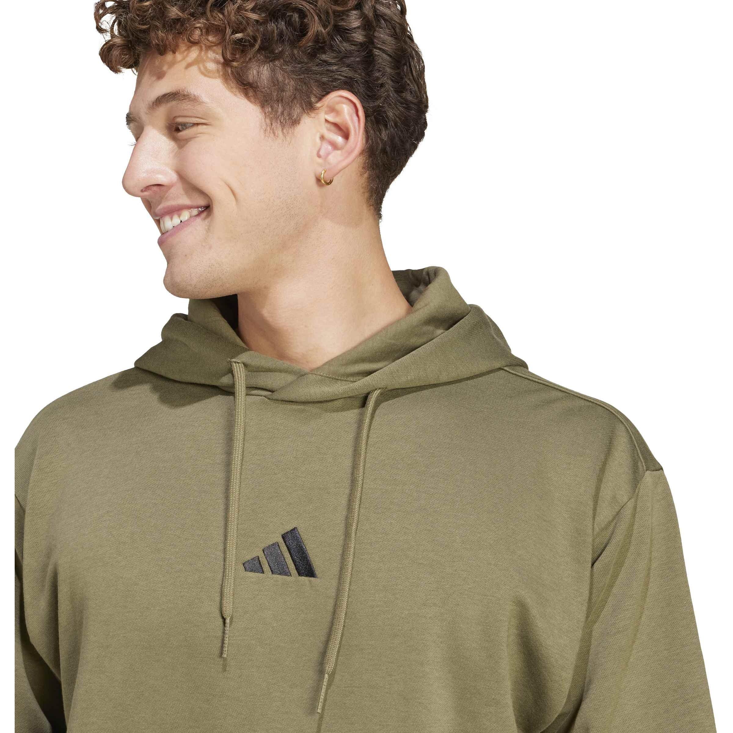Olive Strata - adidas - Essentials Feelcozy Fleece Hoodie Mens - 5