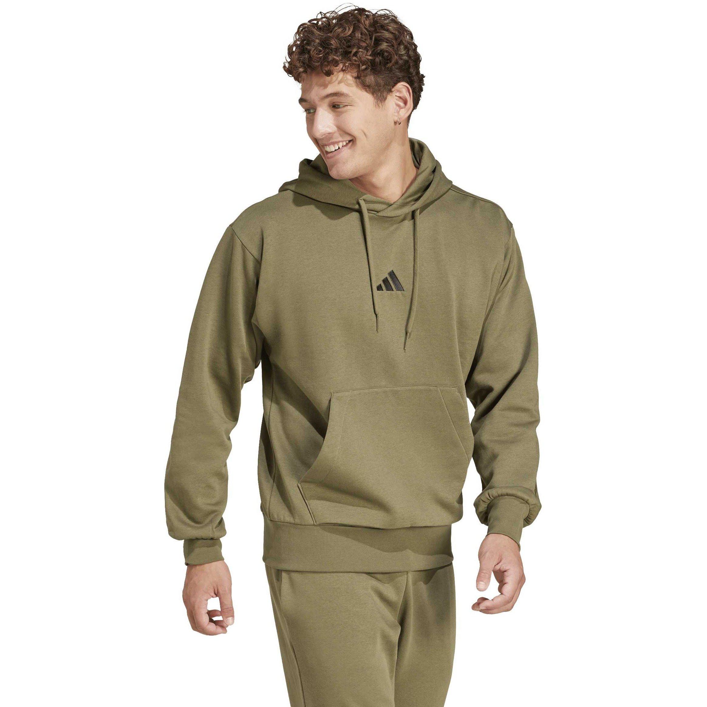 Olive Strata - adidas - Essentials Feelcozy Fleece Hoodie Mens - 7