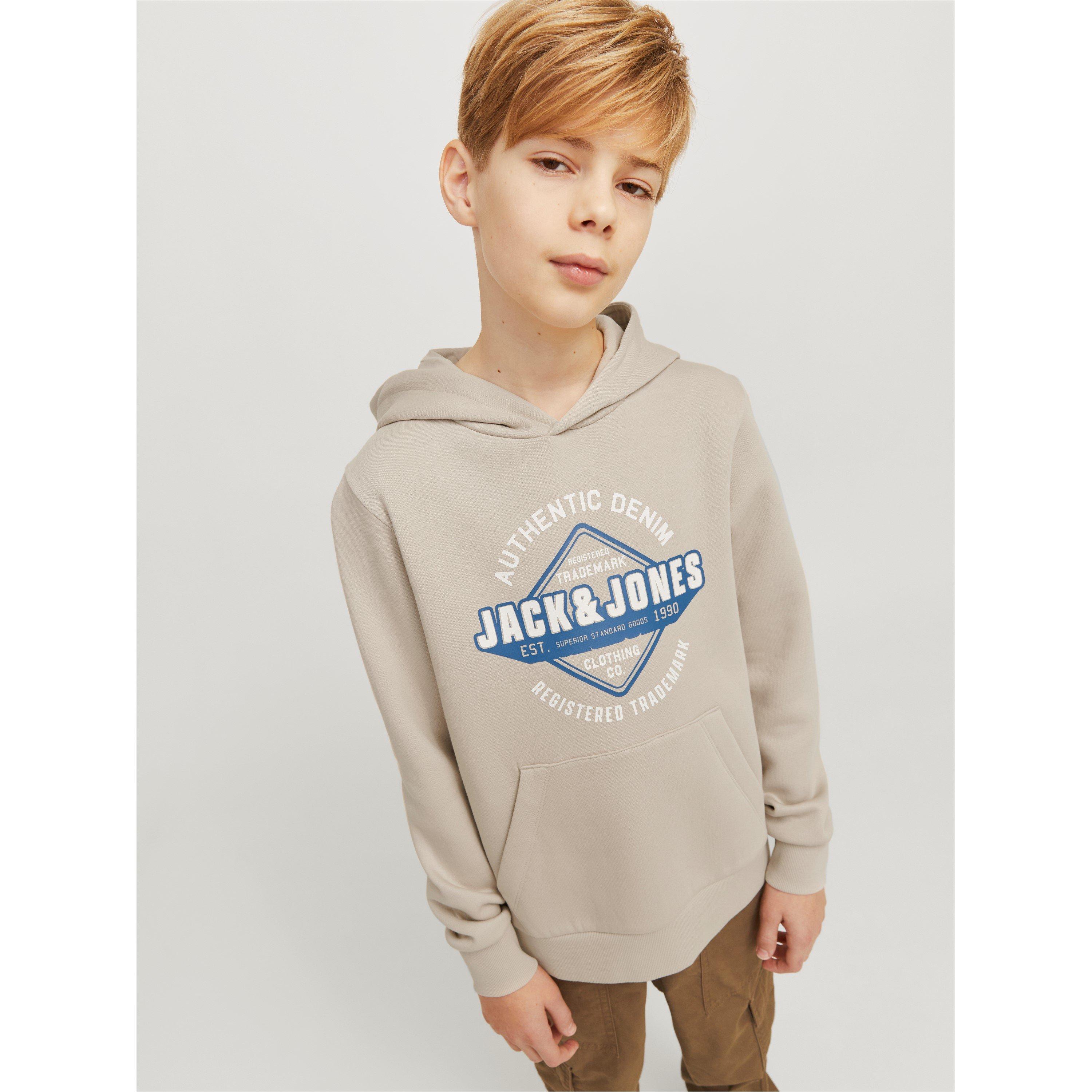 Jack And Jones Boys Logo Hoodie - Moonbeam - 12Y