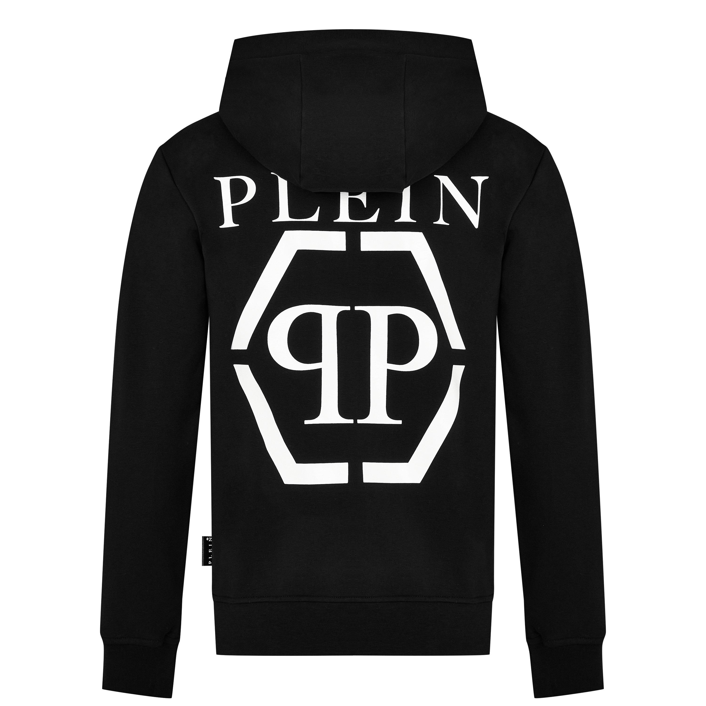 パーカー・フーディ Philipp Plein Sleek Black Fleece Hoodie With Logo Patch Philipp Plein Logo Patch Hoodie - Black | PAECMJB3612PTE003N0202