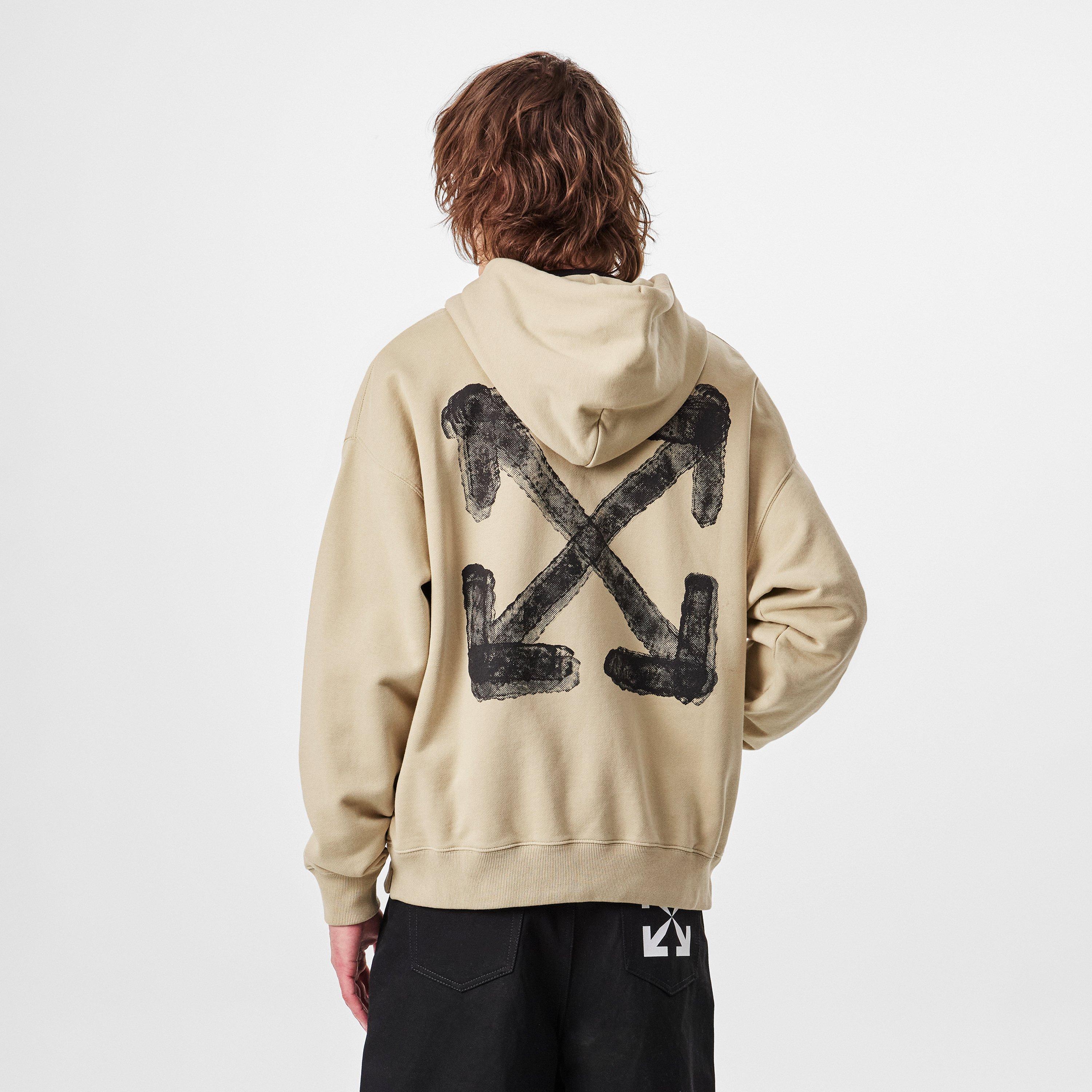 Crème Brulee - Off White - Men's Graffiti Spray Arrow Cotton Long Sleeve Hoodie - 4