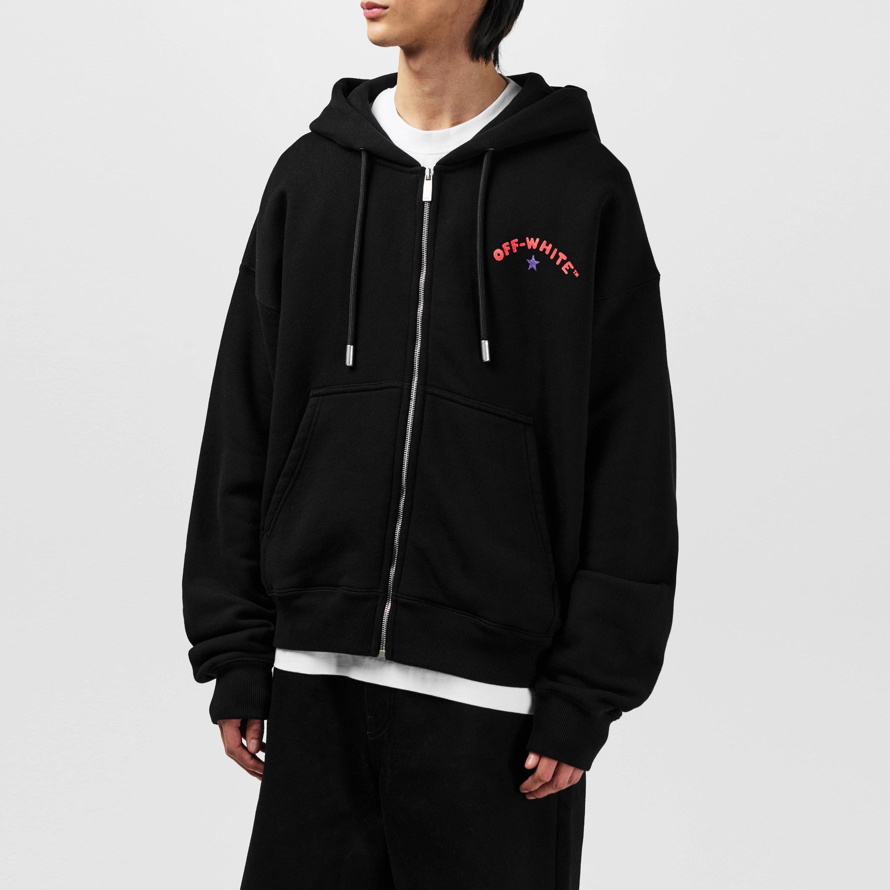 Black - Off White - Men's Star Zip Hoodie - 3