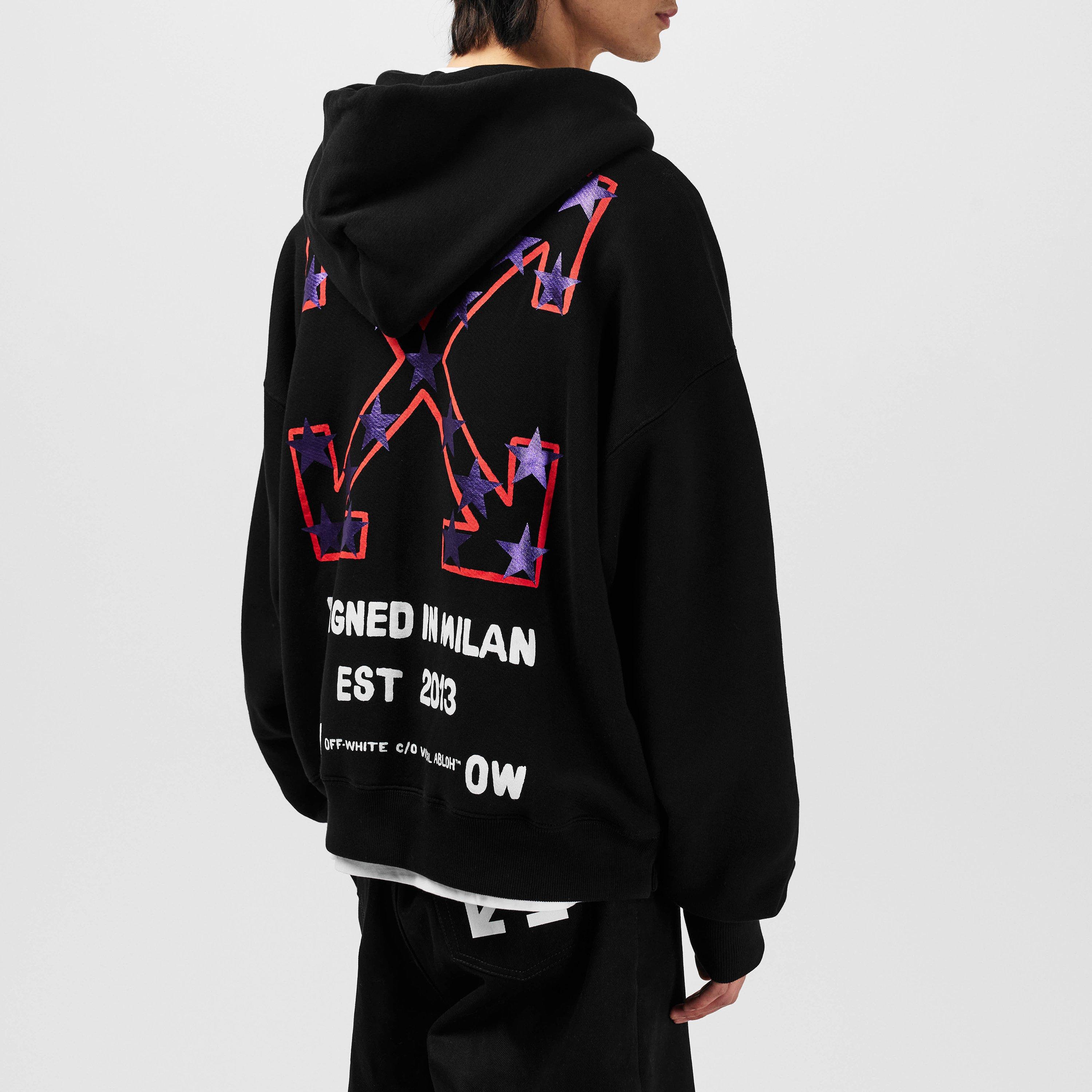 Black - Off White - Men's Star Zip Hoodie - 4