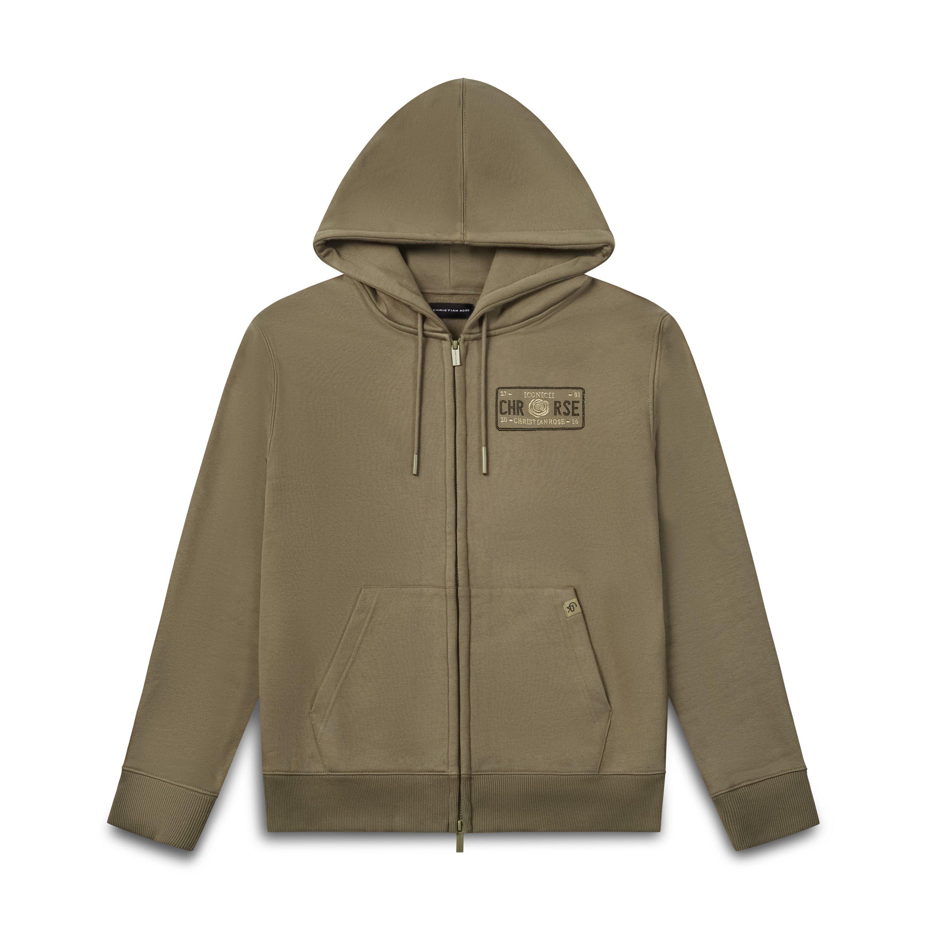 Christian Rose Men's Left Chest Rhinestone Plate Zip Hoodie