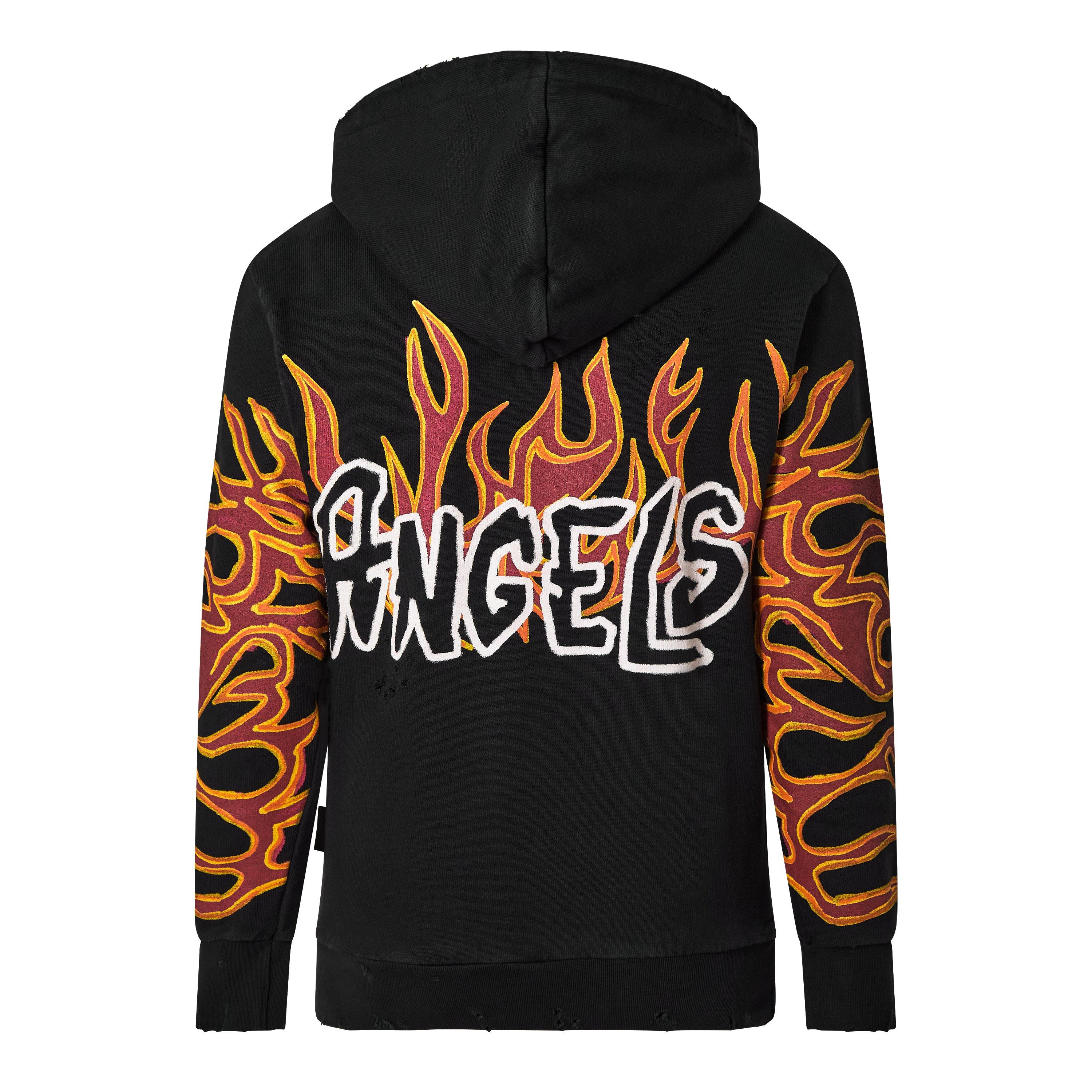 Black/White - Palm Angels - Men's Graffiti Flames Hoodie - 2