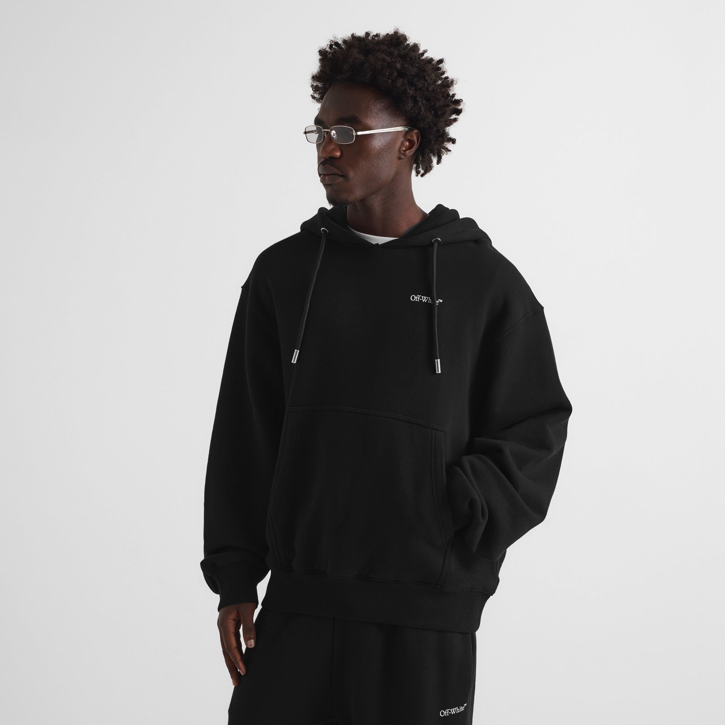 Black - Off White - Men's Marble Arrow Over the Head Cotton Hoodie - 3