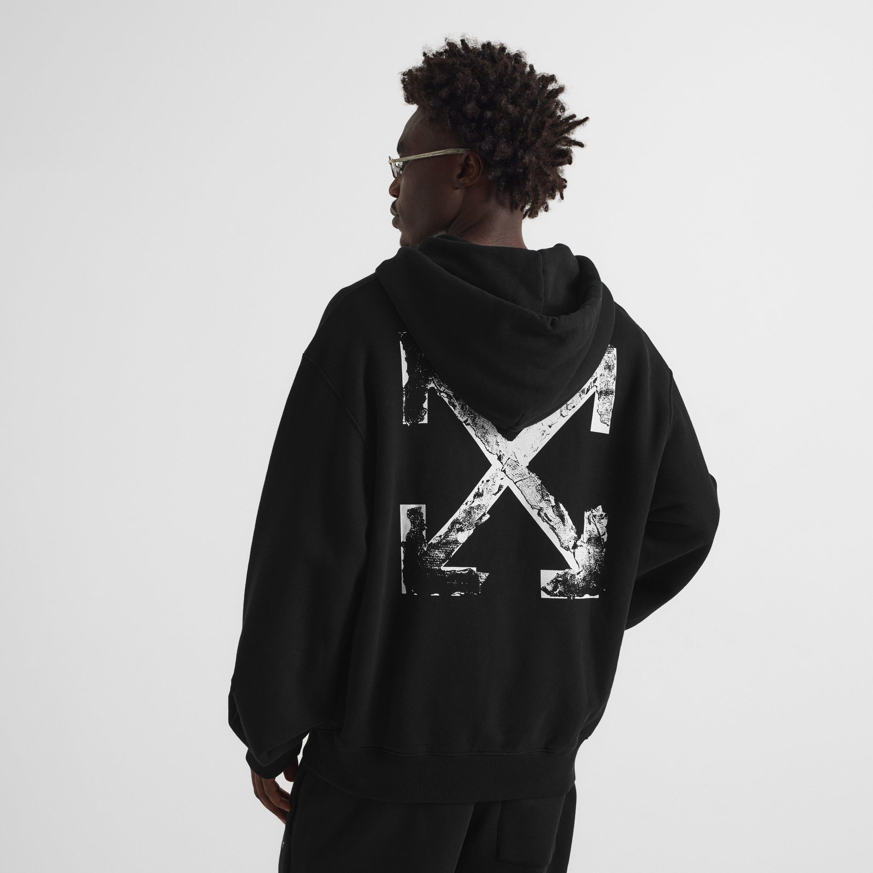 Black - Off White - Men's Marble Arrow Over the Head Cotton Hoodie - 4