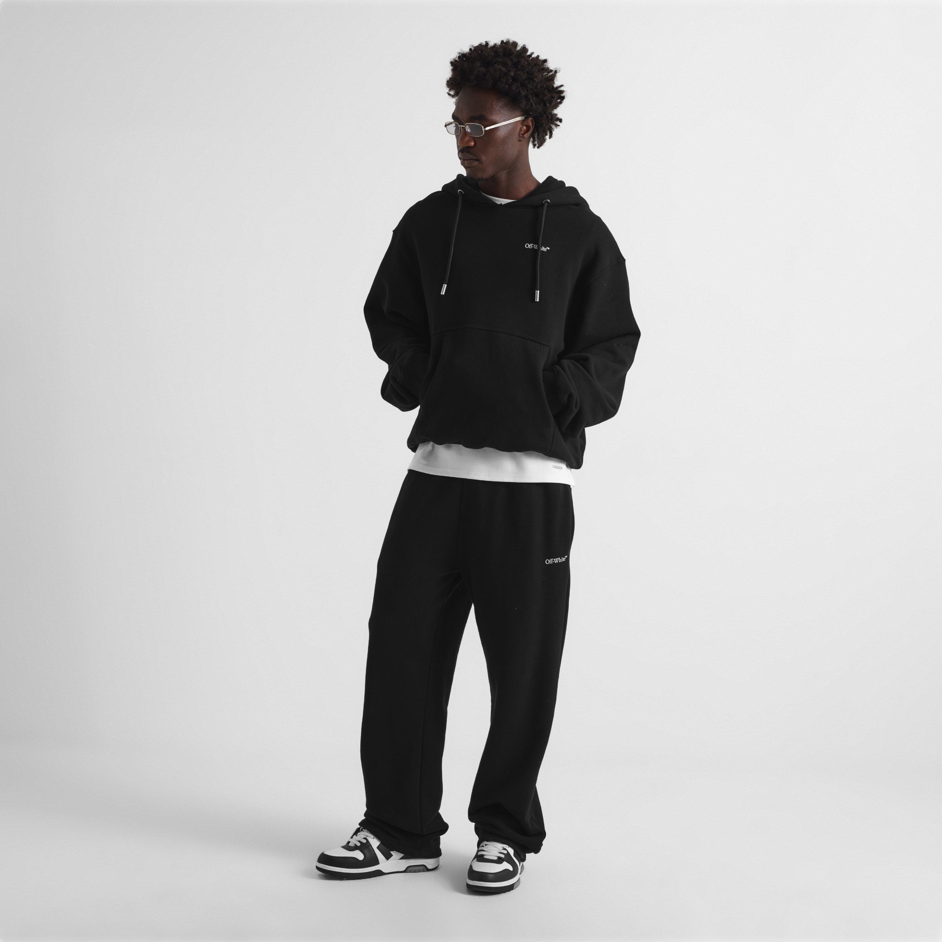 Black - Off White - Men's Marble Arrow Over the Head Cotton Hoodie - 6