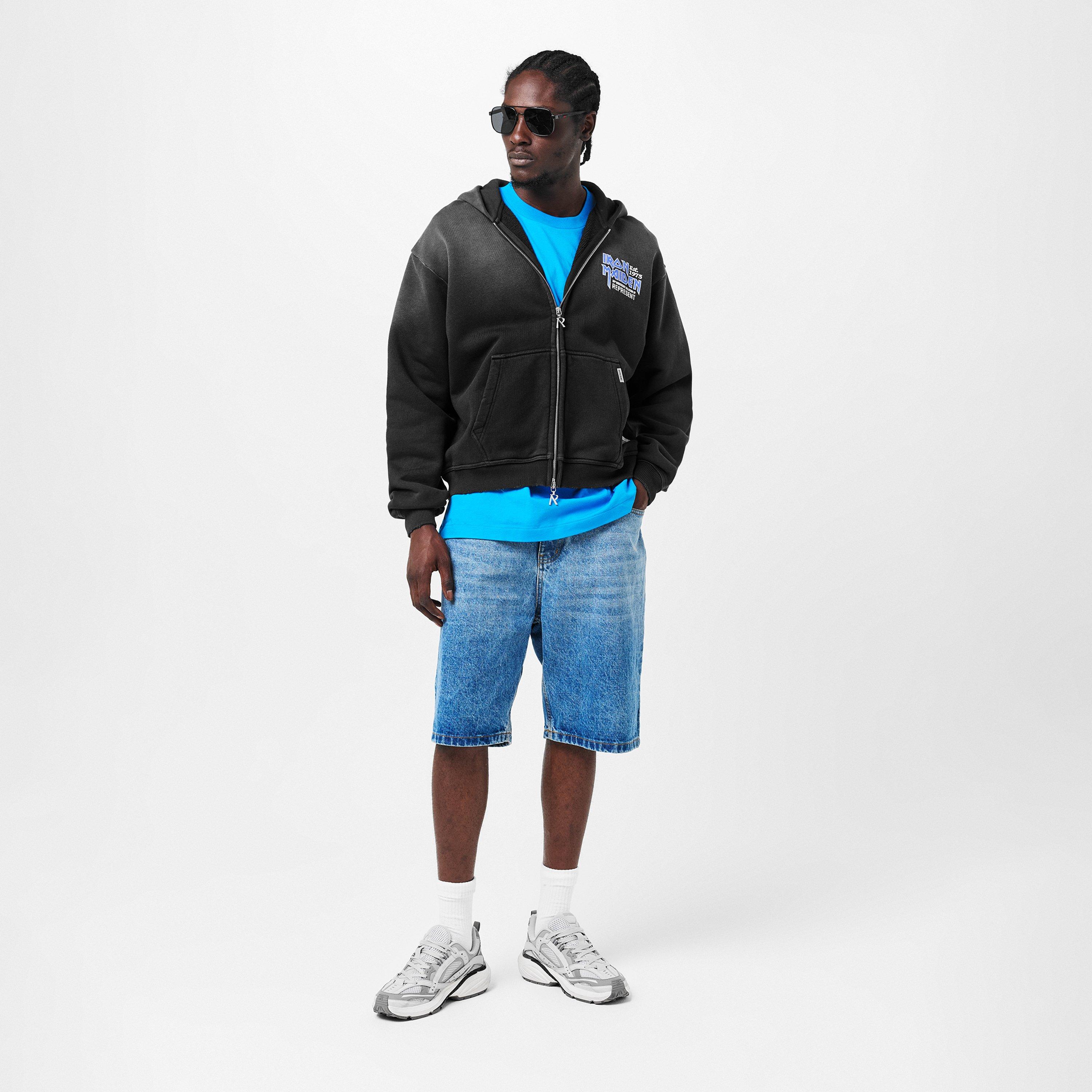 Stained Black - Represent - Men's x Iron Maiden Anniversary Zip-Up Hoodie, Bold Chest Logo Print - 6