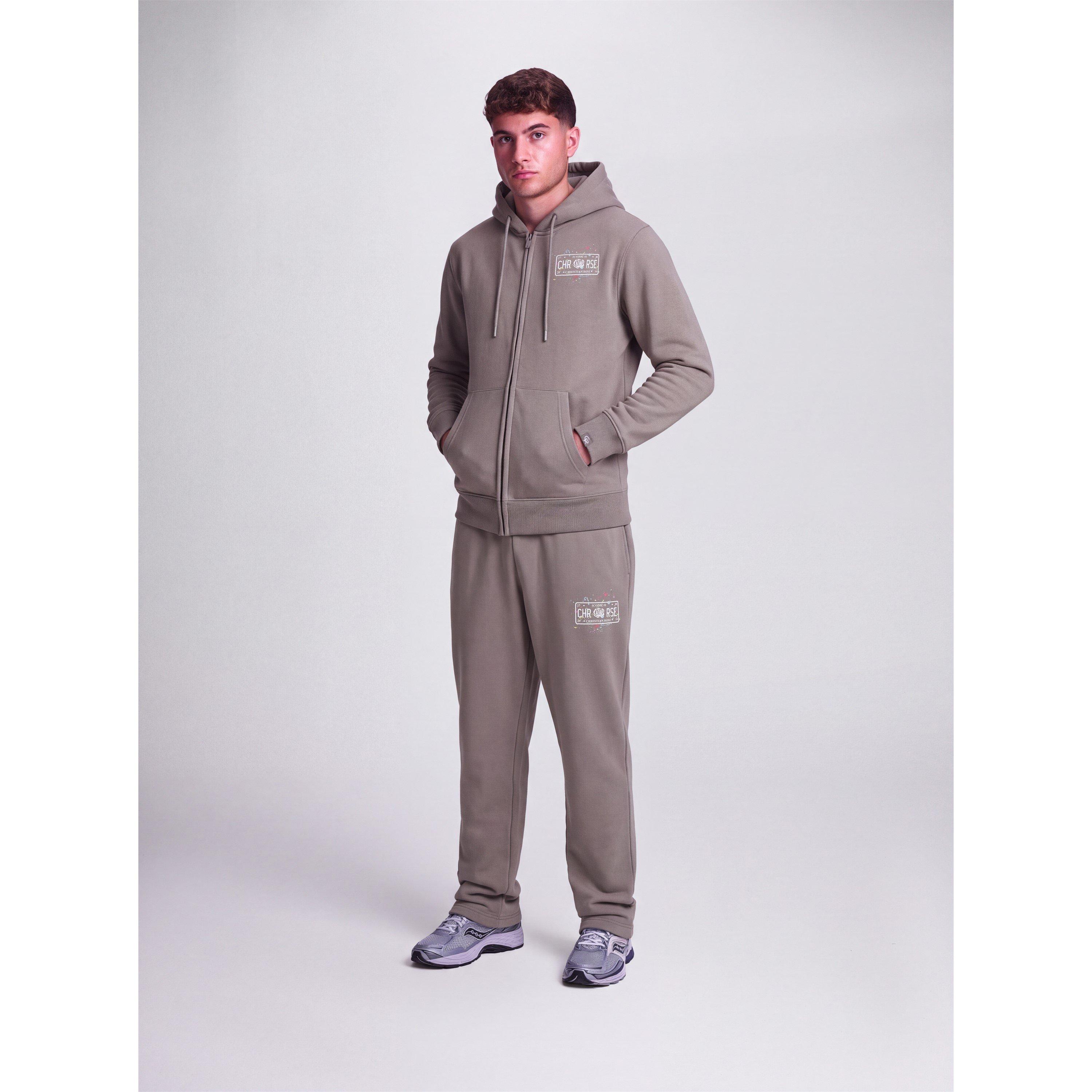 Grey - Christian Rose - Men's Left Chest Paint Splat Plate Over the Head Hoodie - 3