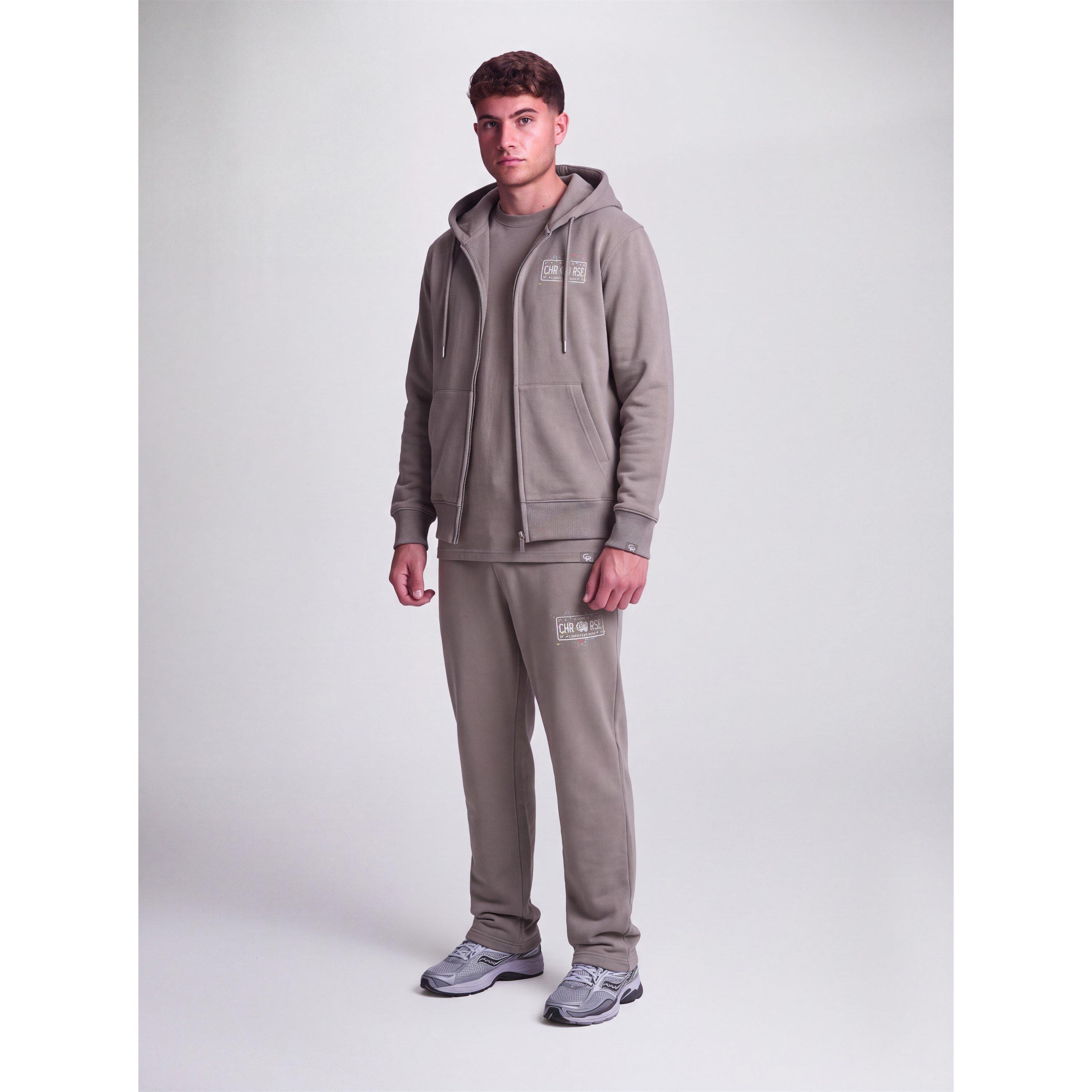 Grey - Christian Rose - Men's Left Chest Paint Splat Plate Over the Head Hoodie - 4