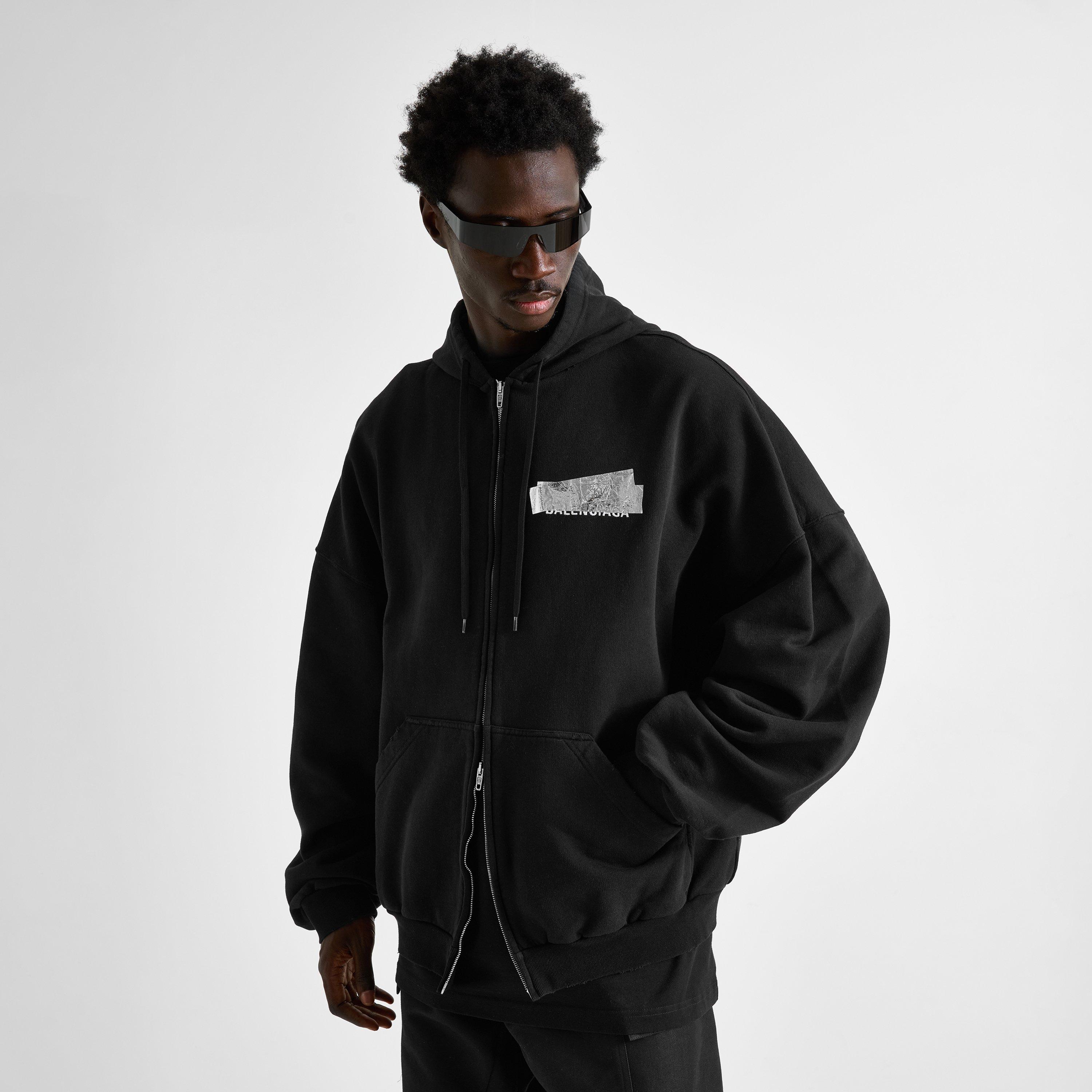 Black - Balenciaga - Men's Tape Cotton Oversized-Fit Zip Hoodie - 3