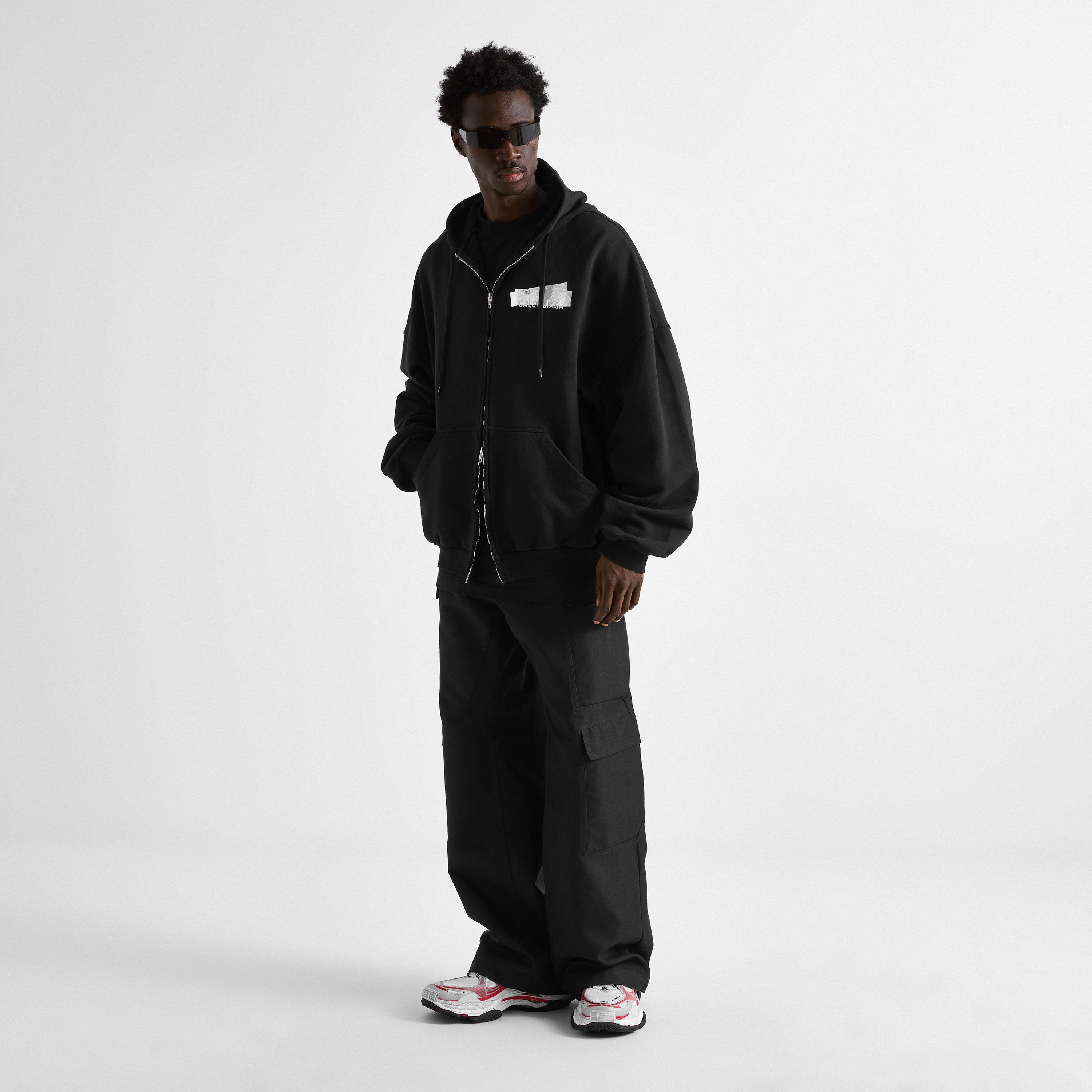 Black - Balenciaga - Men's Tape Cotton Oversized-Fit Zip Hoodie - 6