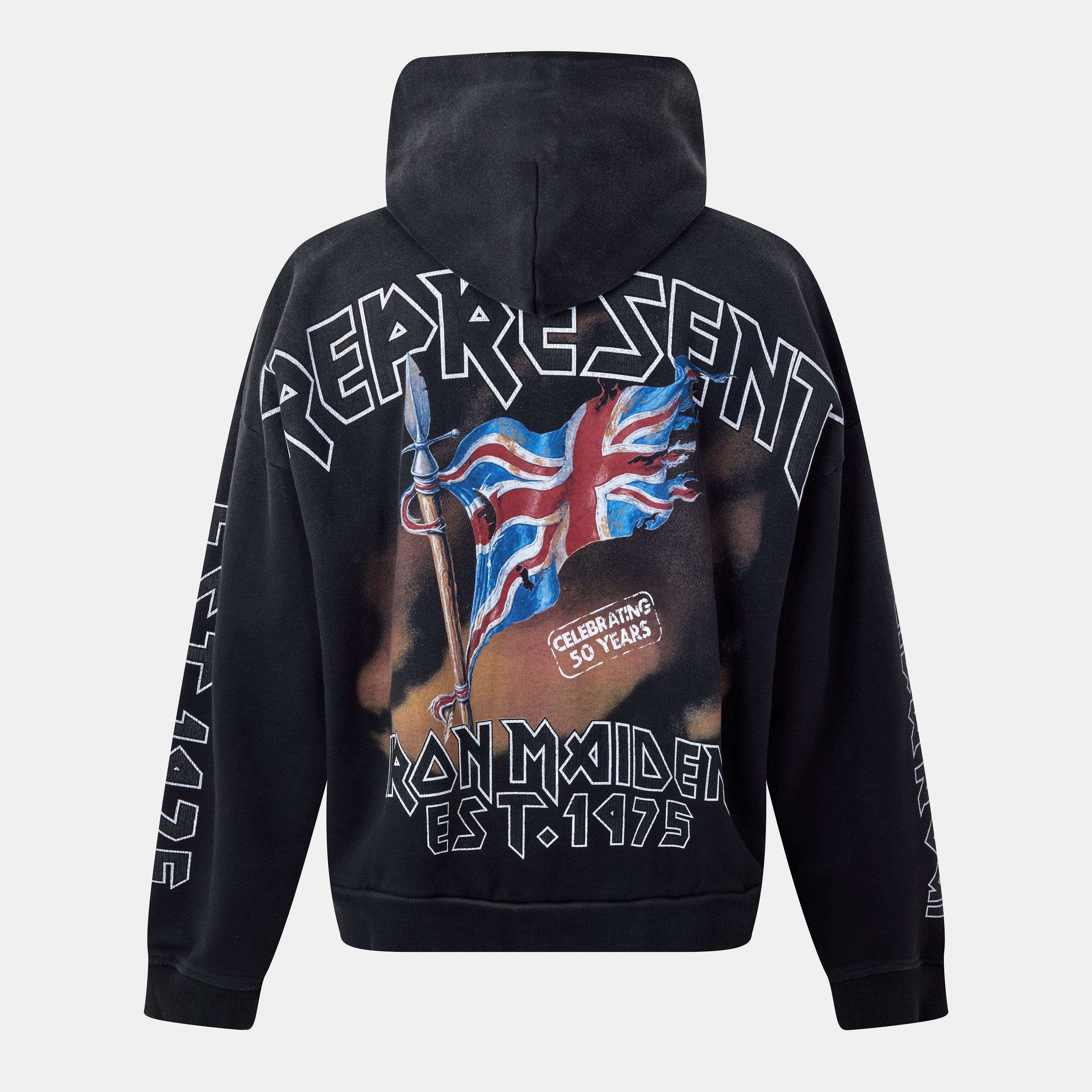 Stained Black - Represent - Men's x Iron Maiden Steed Hoodie, Bold Fashion-Metal Fusion - 2