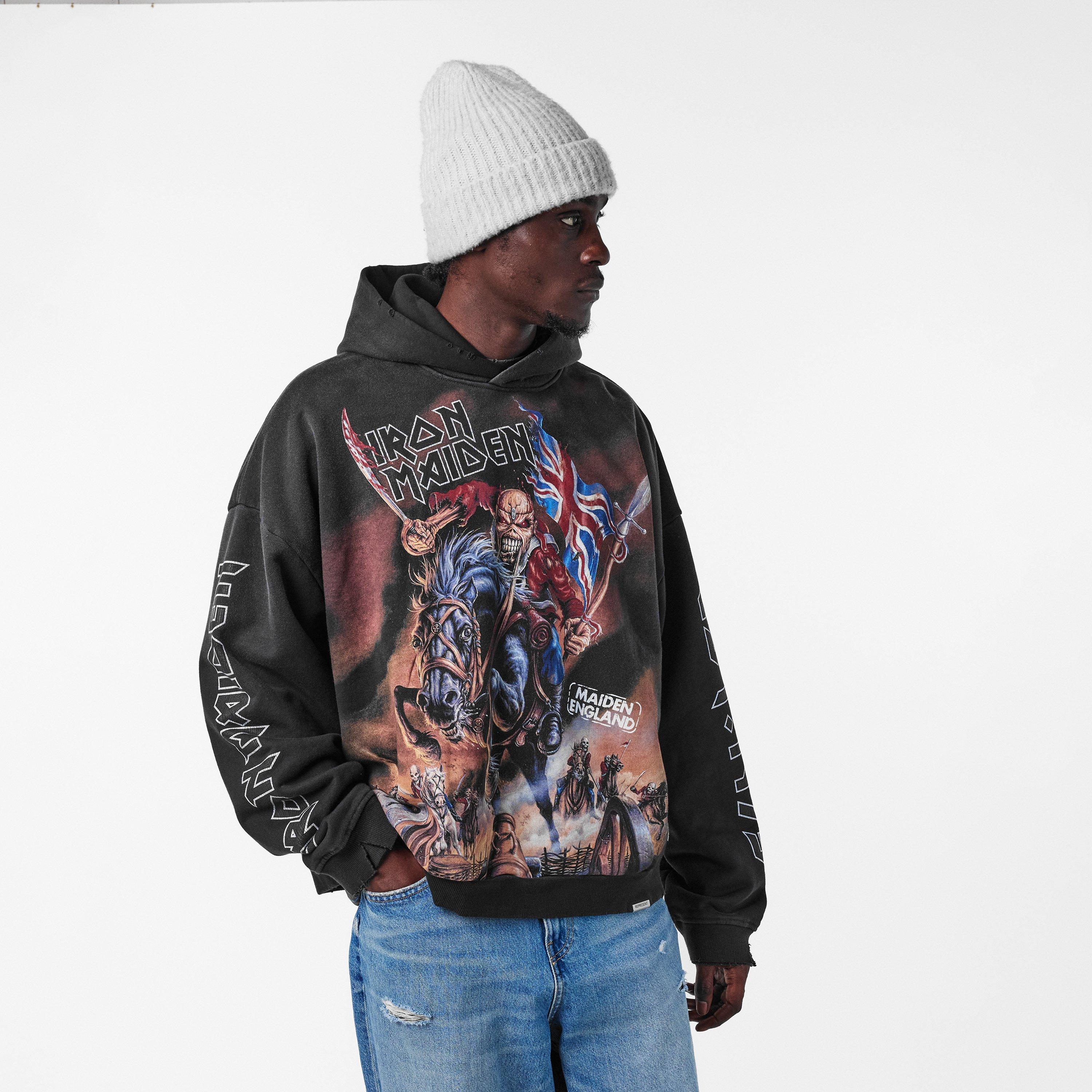 Stained Black - Represent - Men's x Iron Maiden Steed Hoodie, Bold Fashion-Metal Fusion - 3