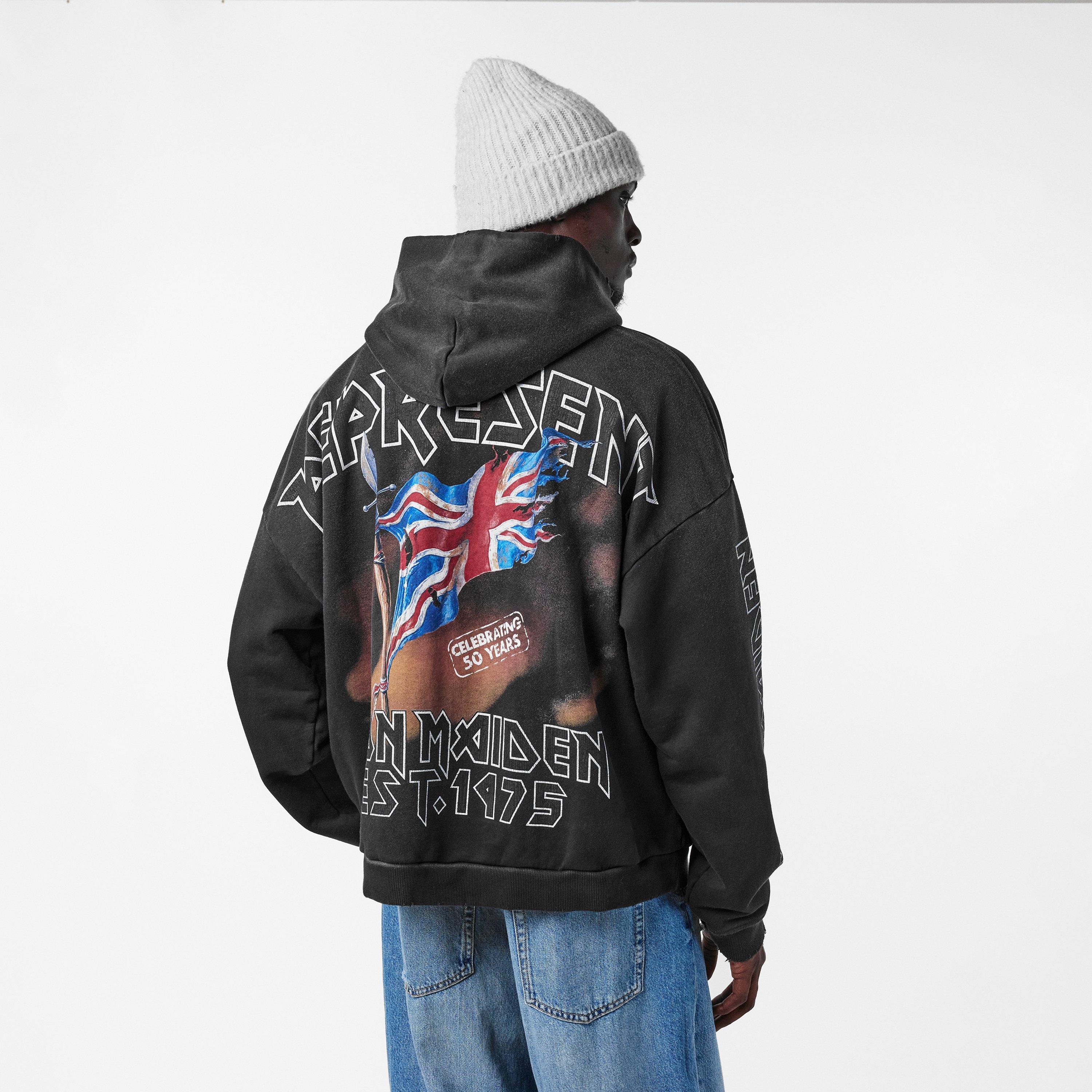 Stained Black - Represent - Men's x Iron Maiden Steed Hoodie, Bold Fashion-Metal Fusion - 4